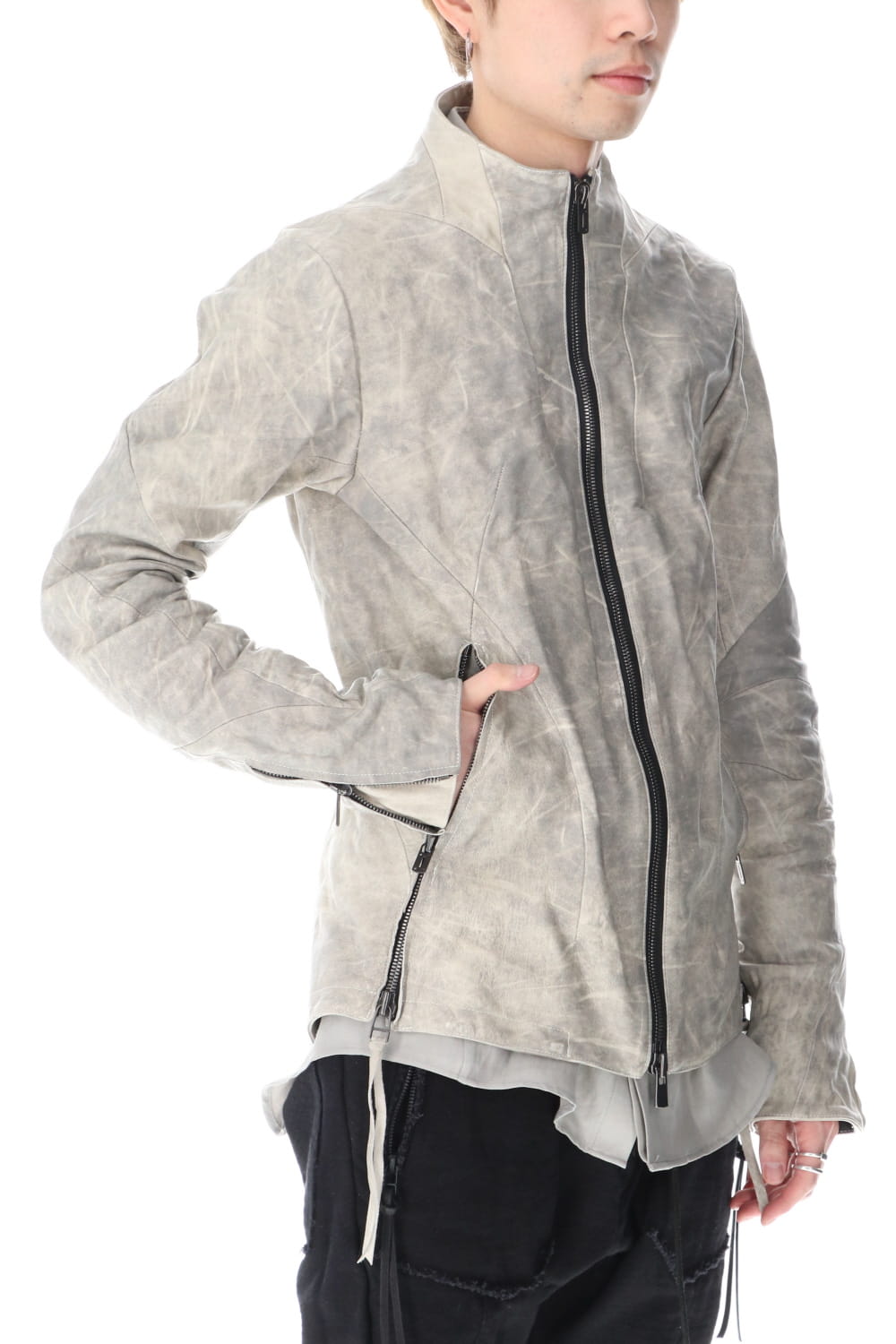 Limited Horse Leather High-Neck Jacket Concrete