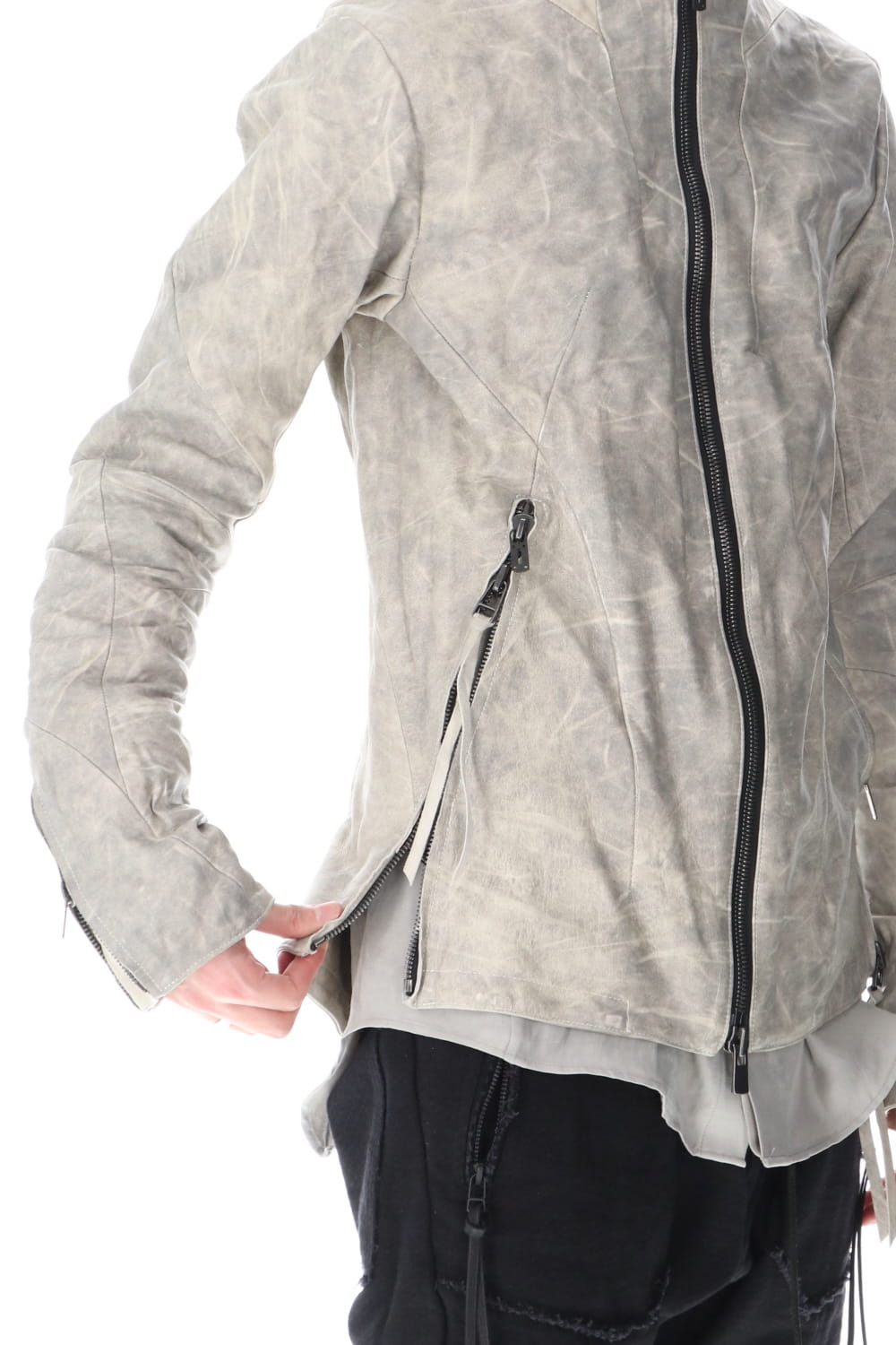 Limited Horse Leather High-Neck Jacket Concrete