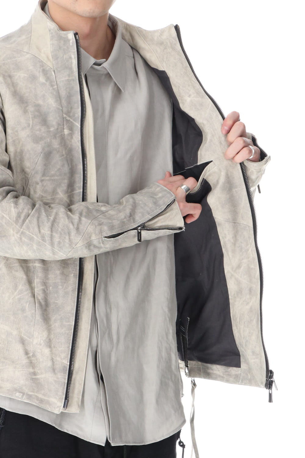 Limited Horse Leather High-Neck Jacket Concrete