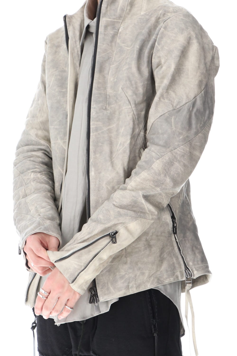 Limited Horse Leather High-Neck Jacket Concrete