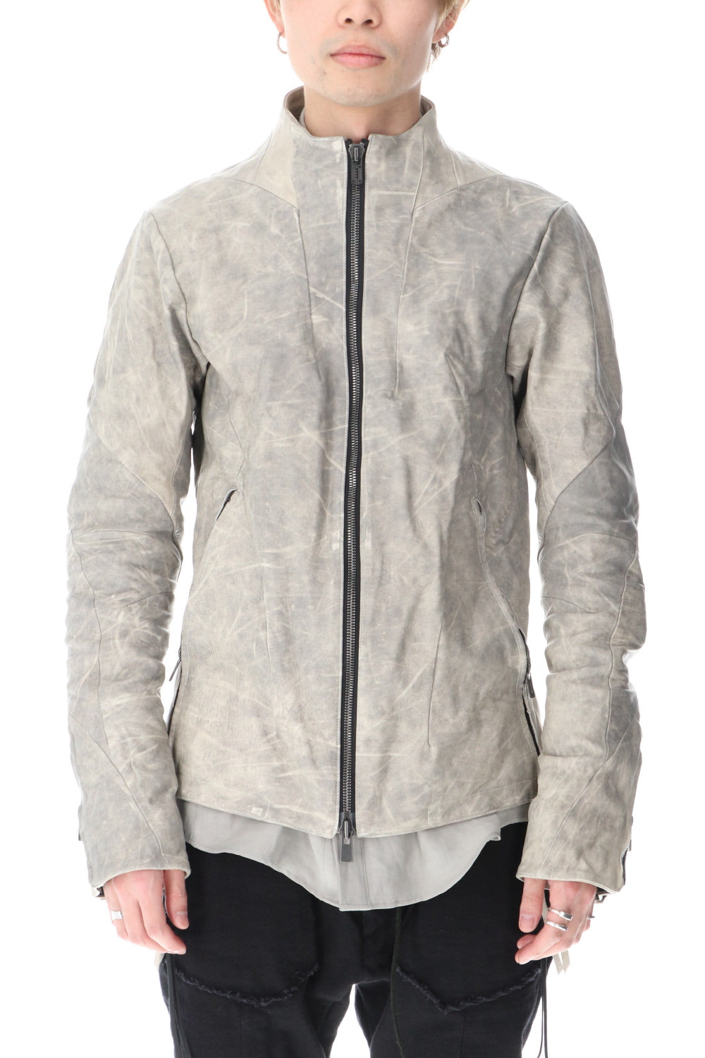 Limited Horse Leather High-Neck Jacket Concrete