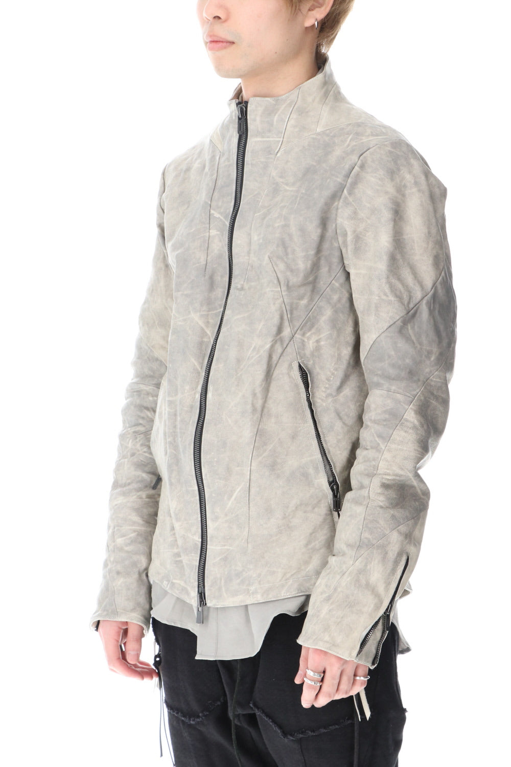 Limited Horse Leather High-Neck Jacket Concrete