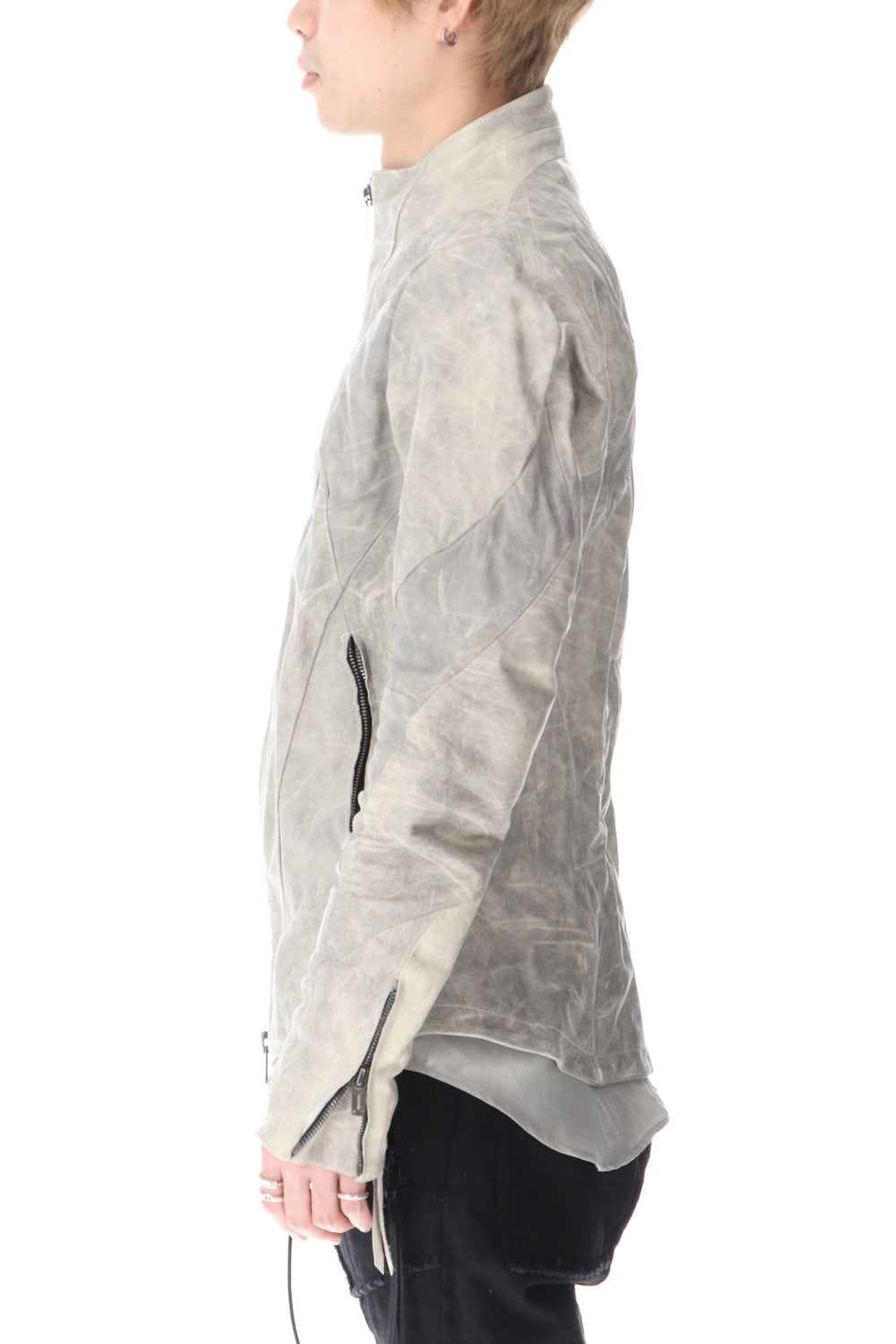 Limited Horse Leather High-Neck Jacket Concrete