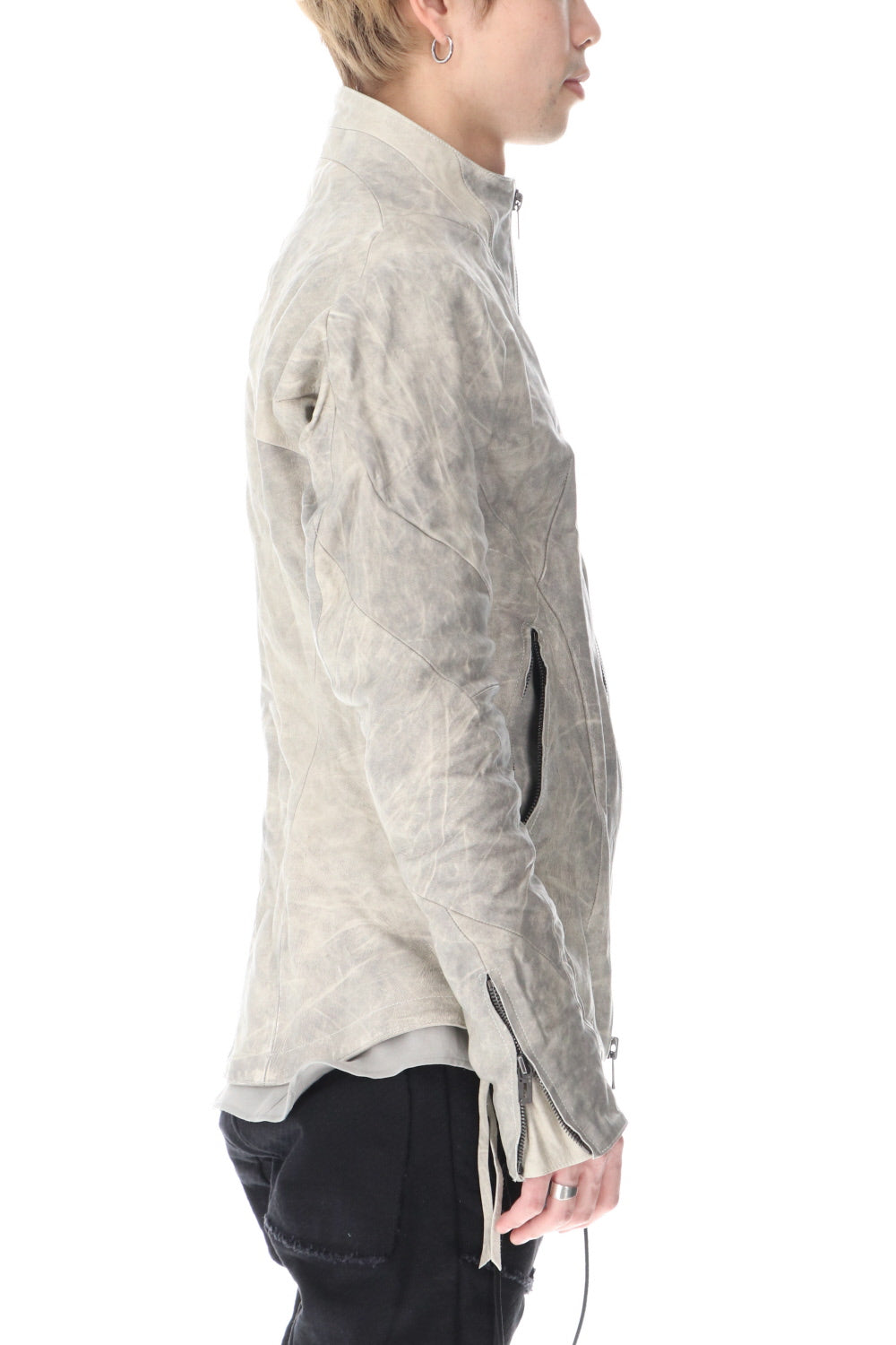 Limited Horse Leather High-Neck Jacket Concrete