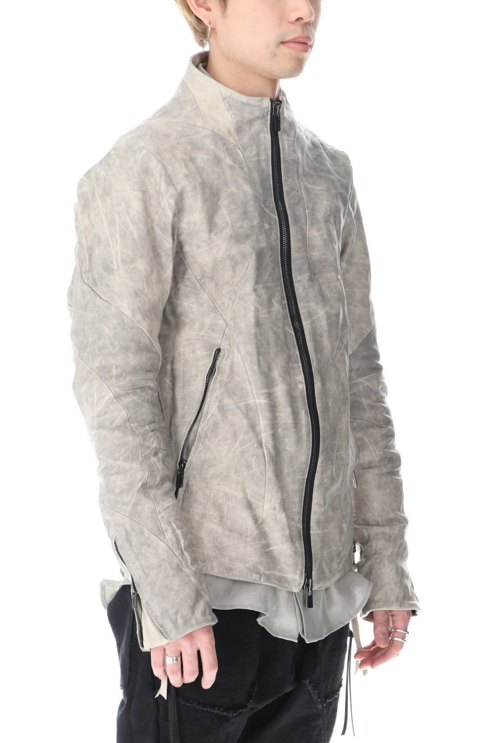 Limited Horse Leather High-Neck Jacket Concrete