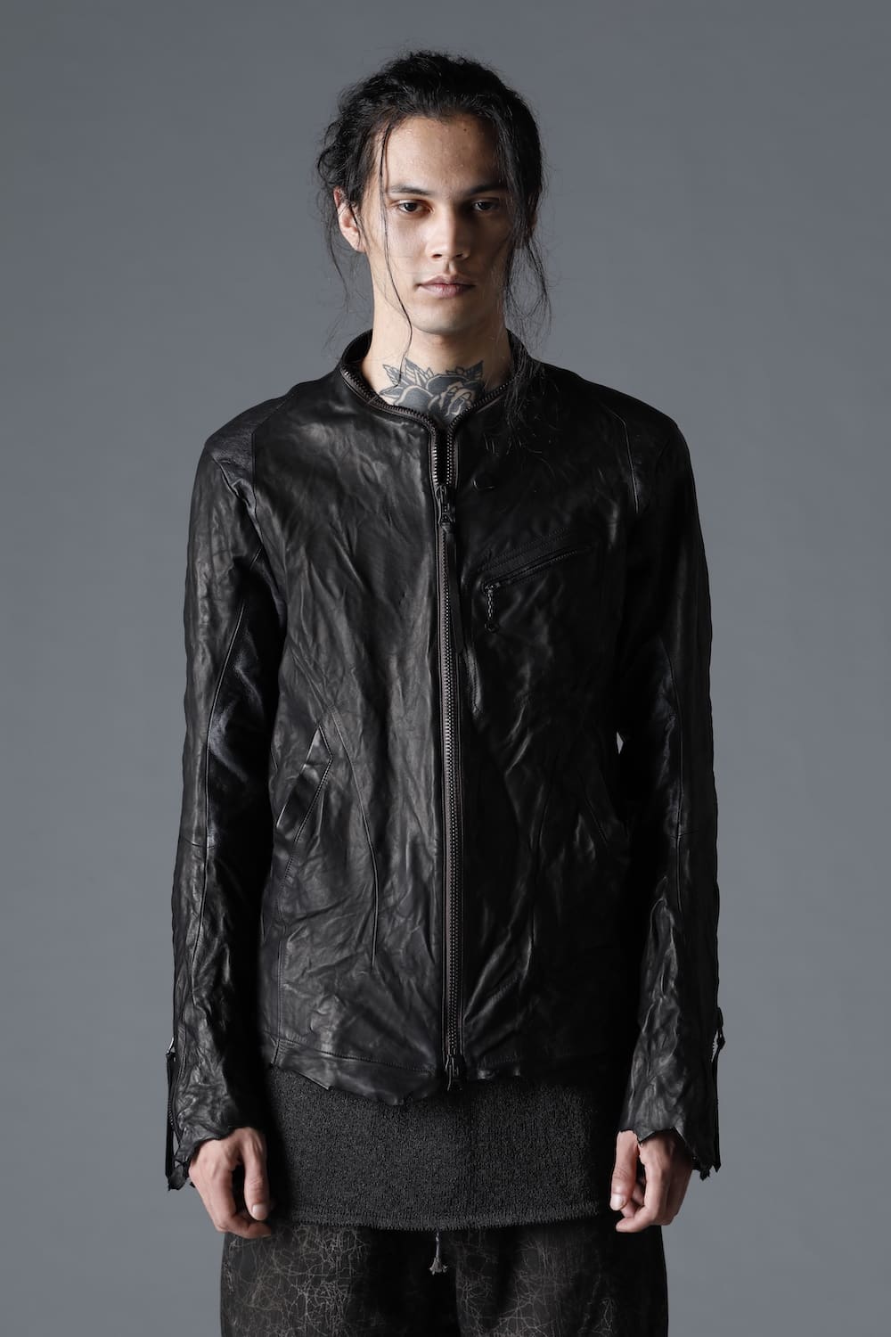 Rough Edge Horse Leather No Collar Jacket  Black