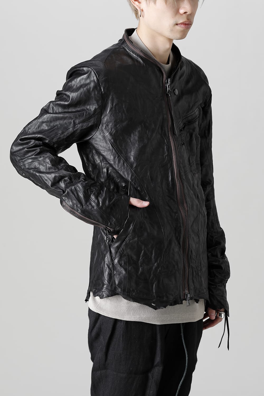 Rough Edge Horse Leather No Collar Jacket  Black