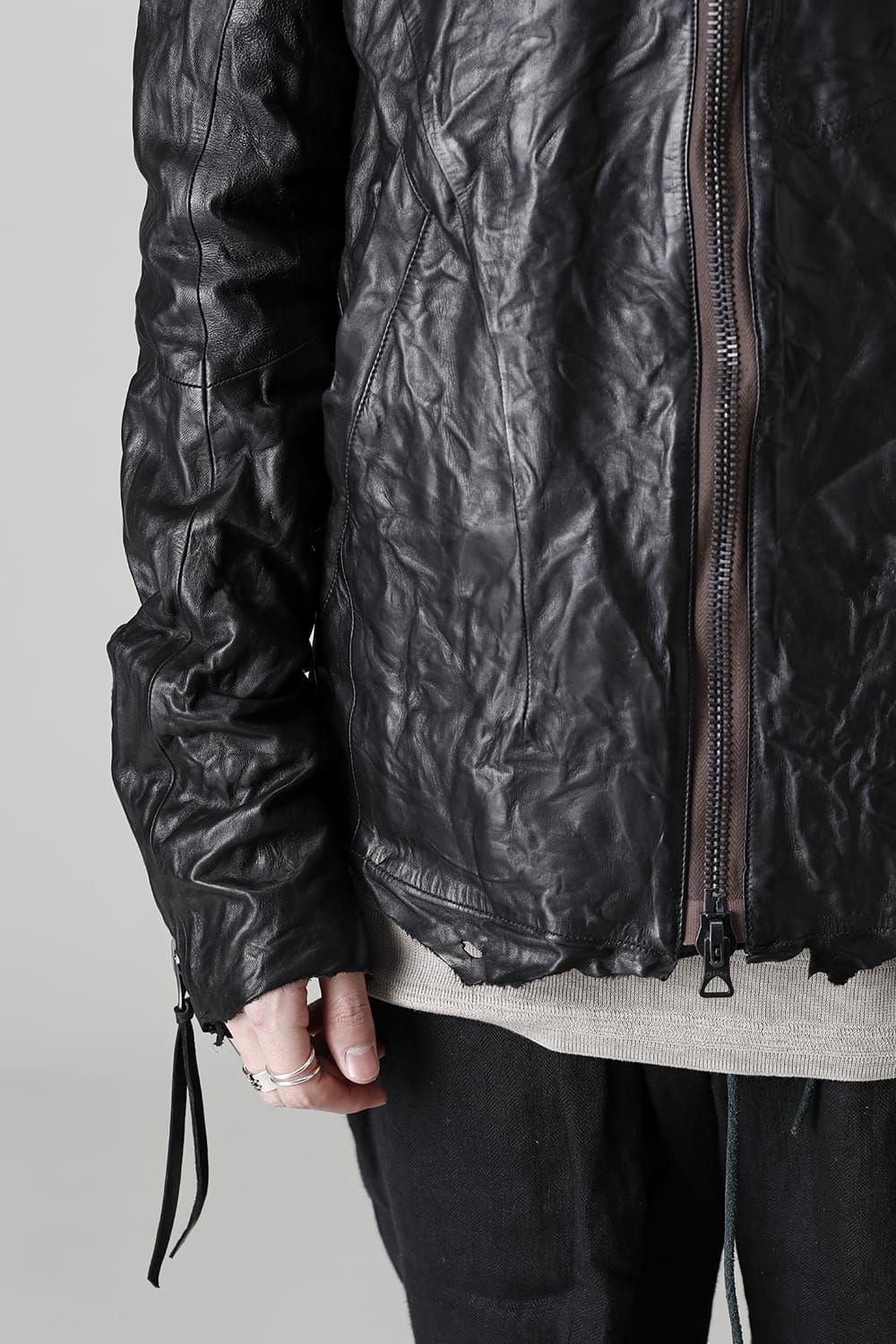 Rough Edge Horse Leather No Collar Jacket  Black