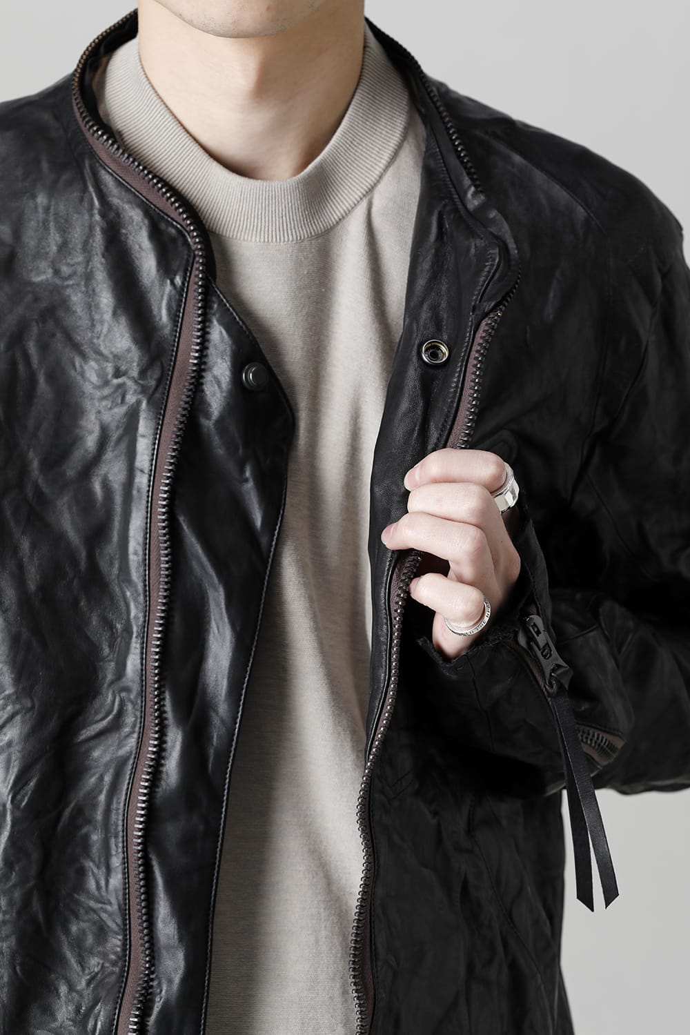 Rough Edge Horse Leather No Collar Jacket  Black