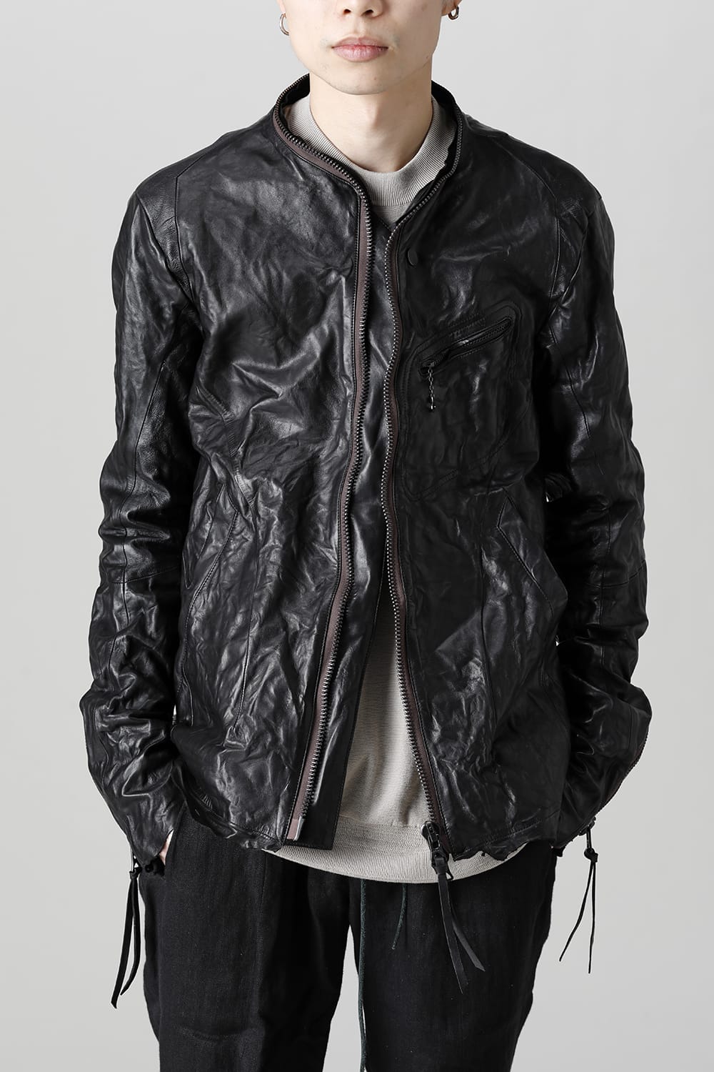 Rough Edge Horse Leather No Collar Jacket  Black