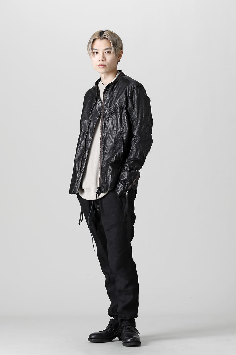 Rough Edge Horse Leather No Collar Jacket  Black