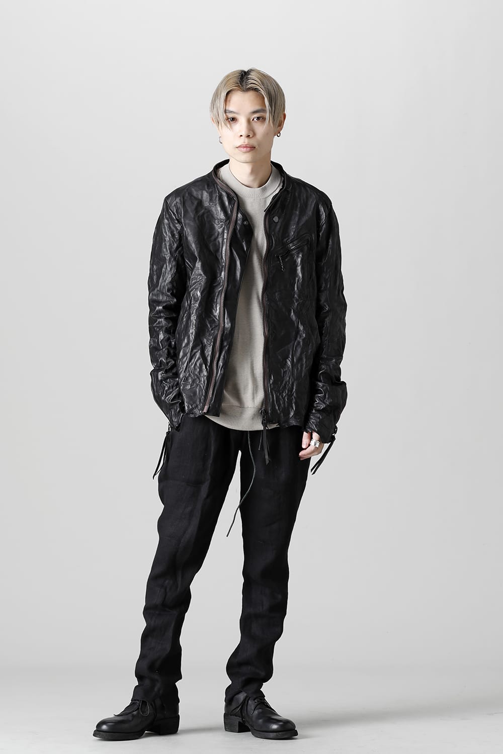 Rough Edge Horse Leather No Collar Jacket  Black