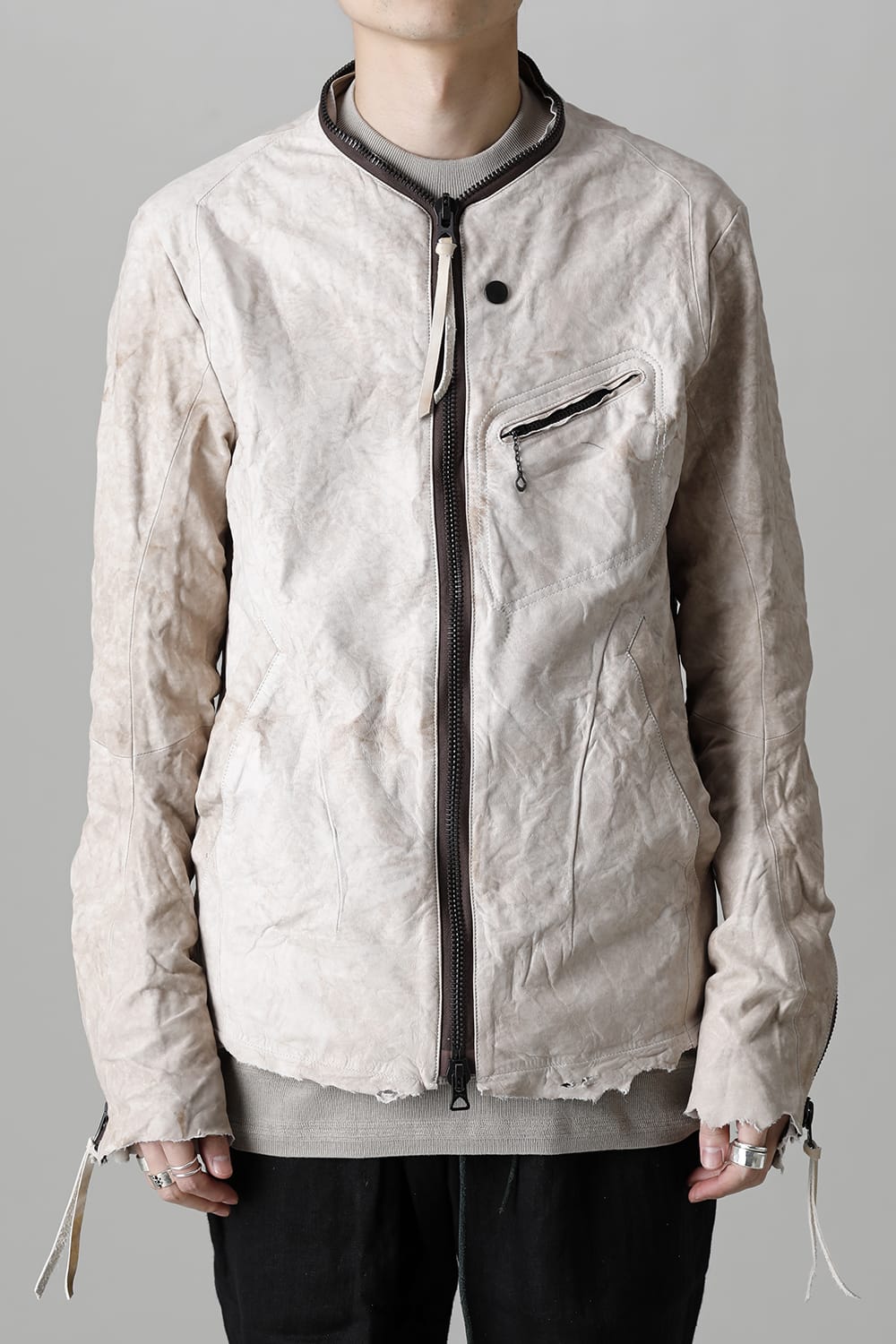 Rough Edge Horse Leather No Collar Jacket  Mud White
