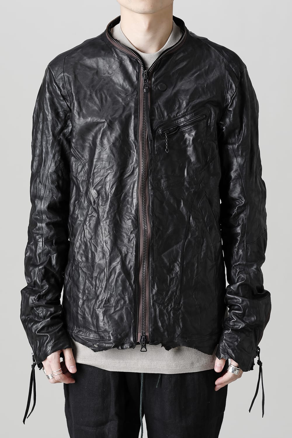 Rough Edge Horse Leather No Collar Jacket  Black