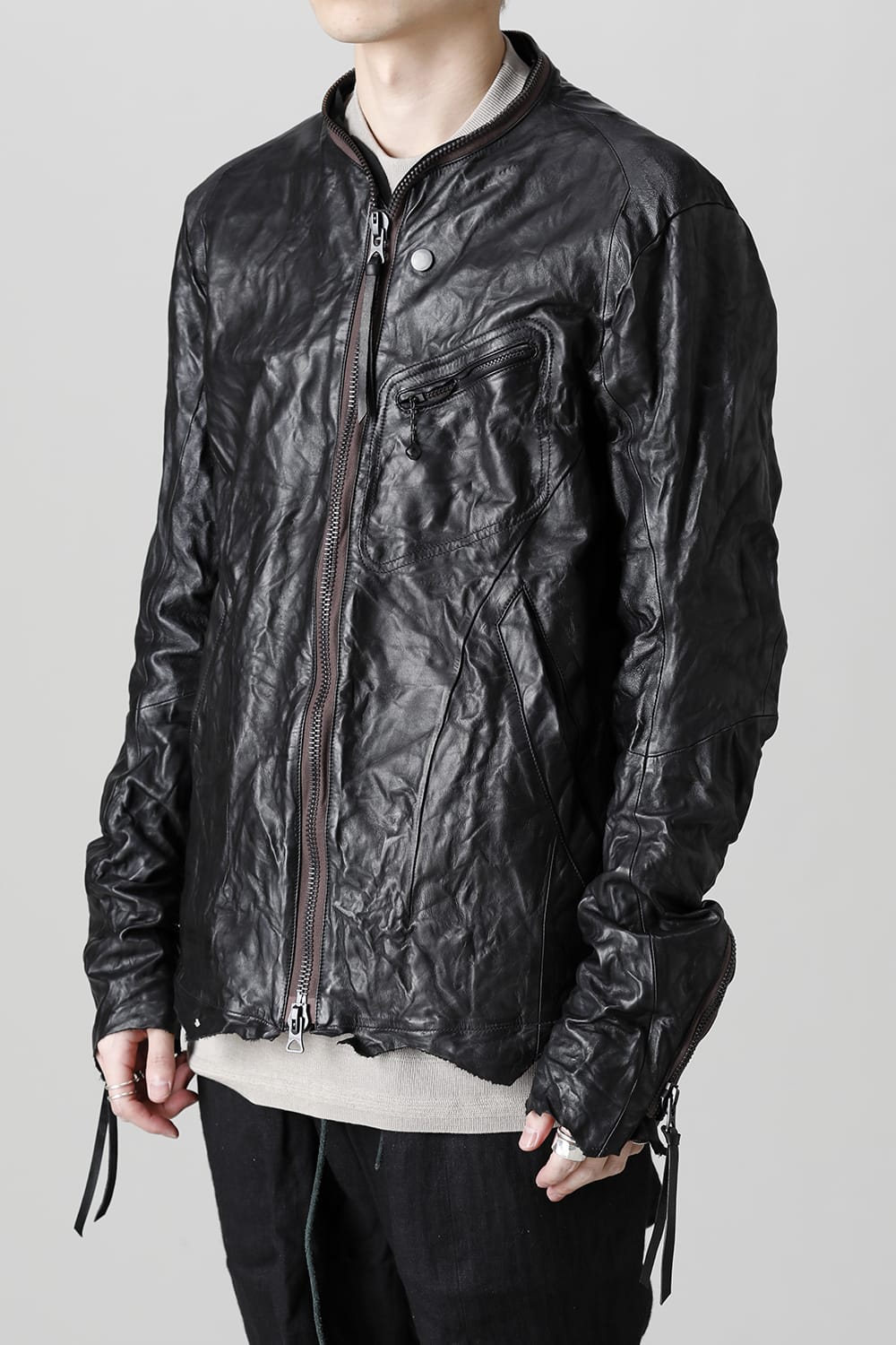 Rough Edge Horse Leather No Collar Jacket  Black