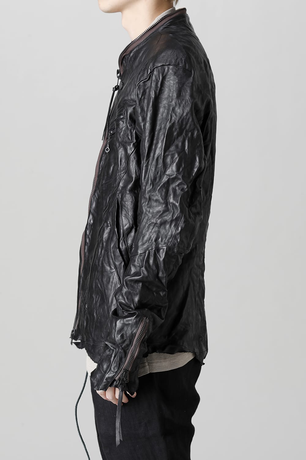 Rough Edge Horse Leather No Collar Jacket  Black