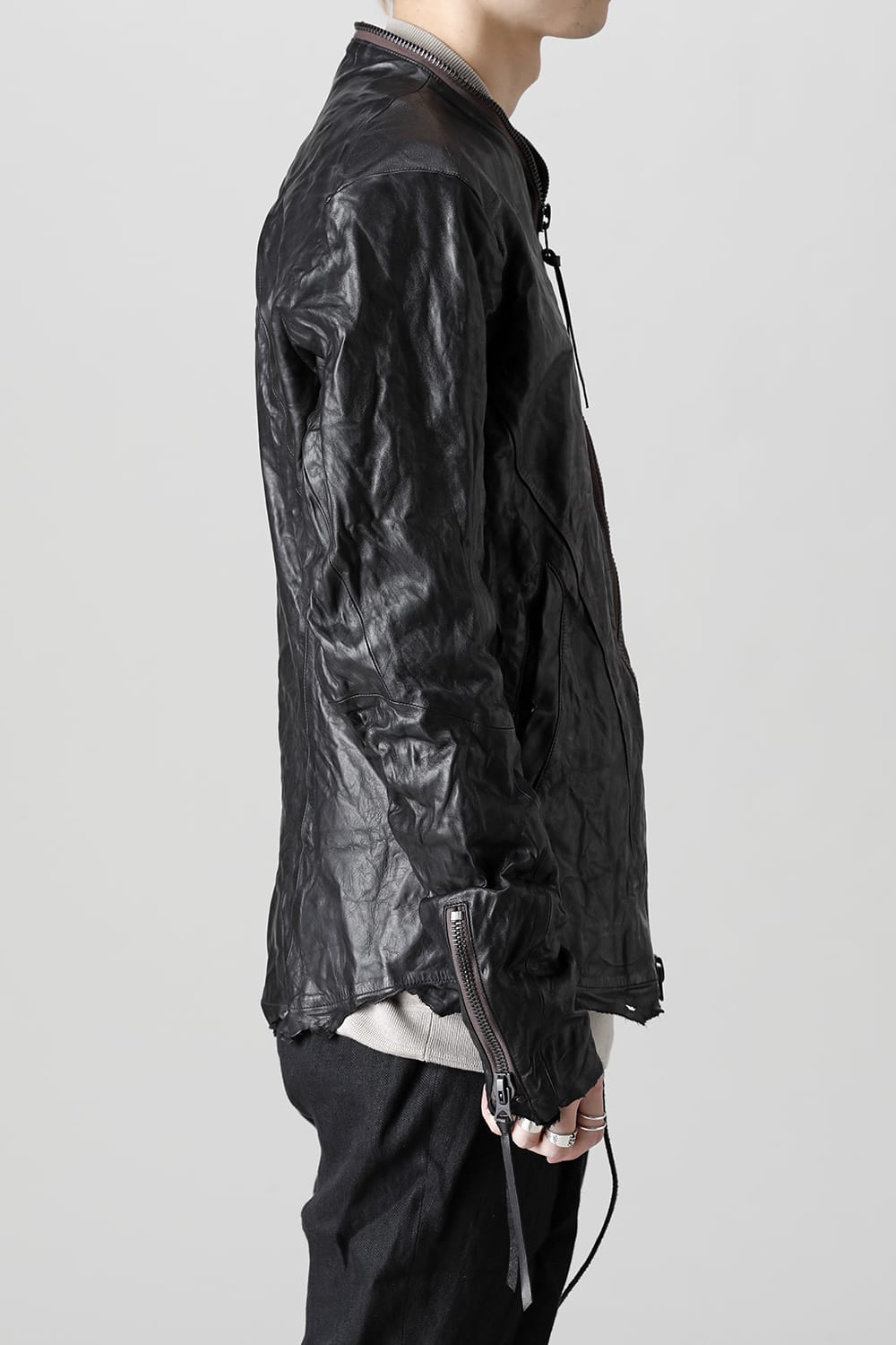 Rough Edge Horse Leather No Collar Jacket  Black