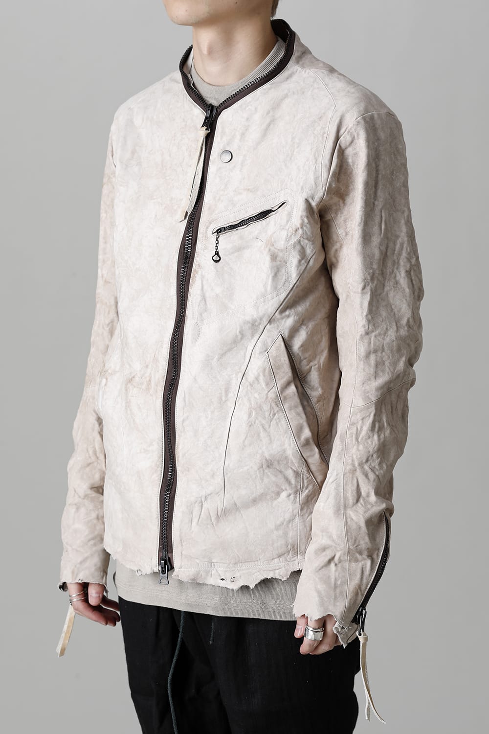 Rough Edge Horse Leather No Collar Jacket  Mud White