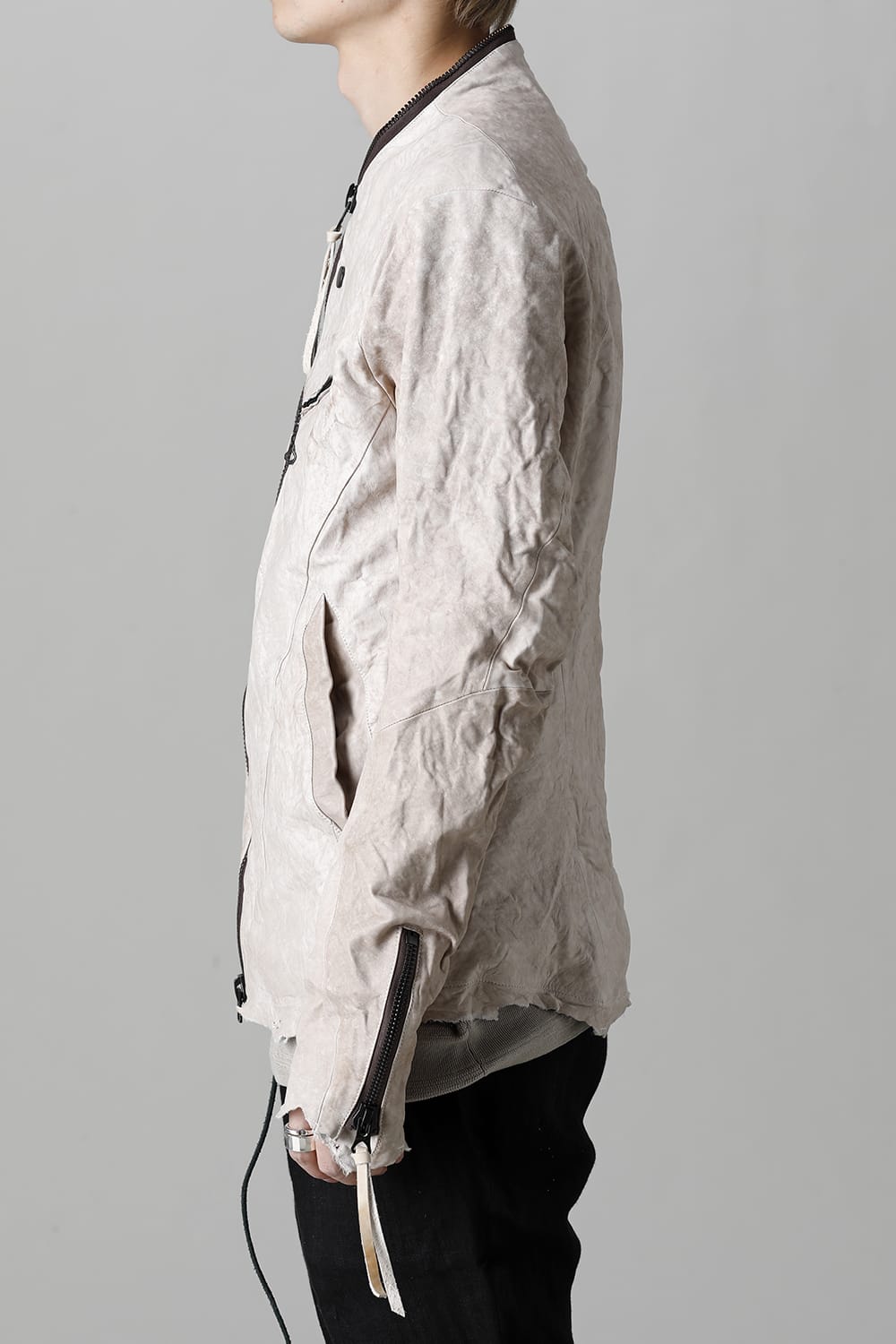 Rough Edge Horse Leather No Collar Jacket  Mud White