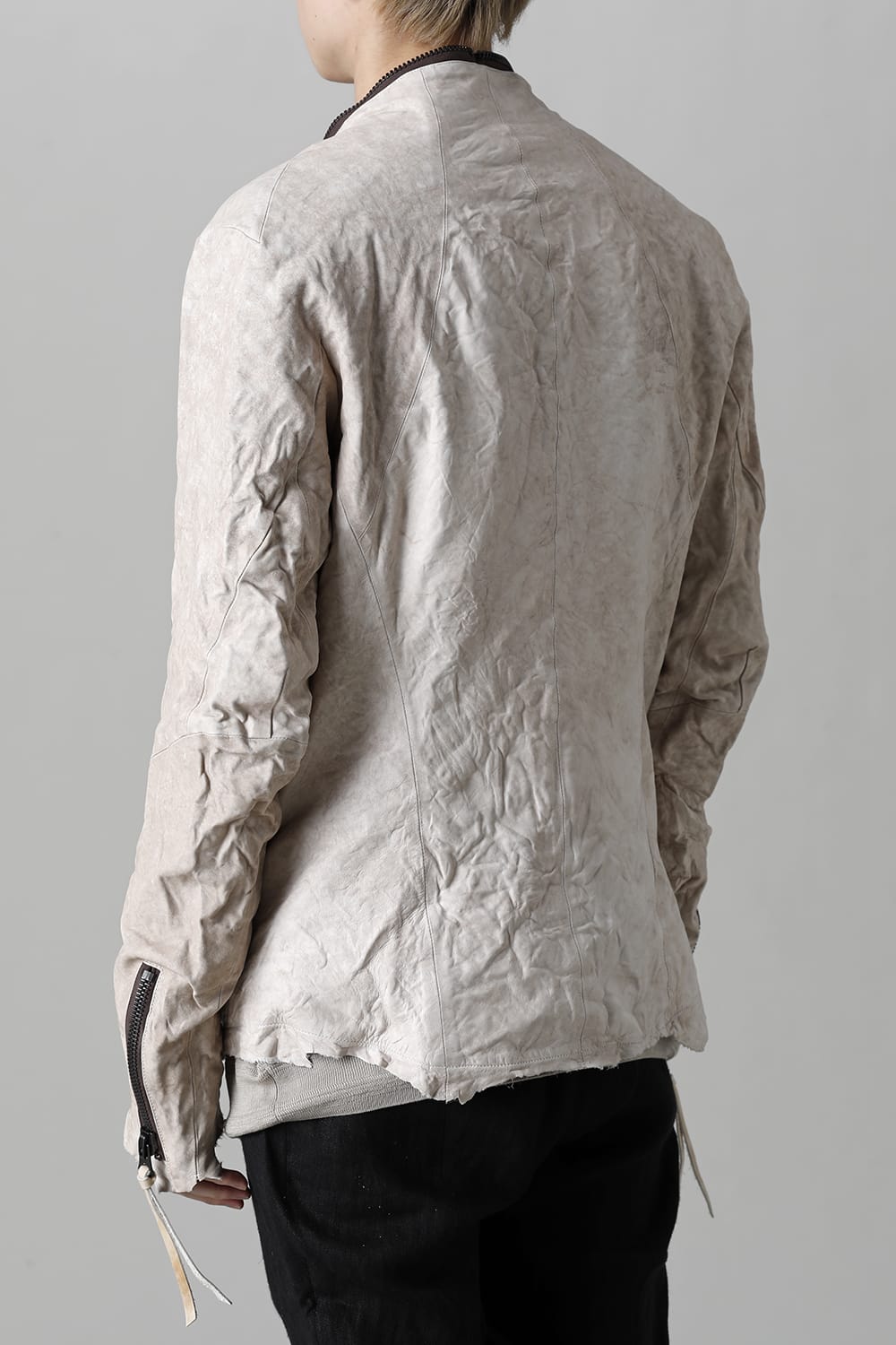 Rough Edge Horse Leather No Collar Jacket  Mud White