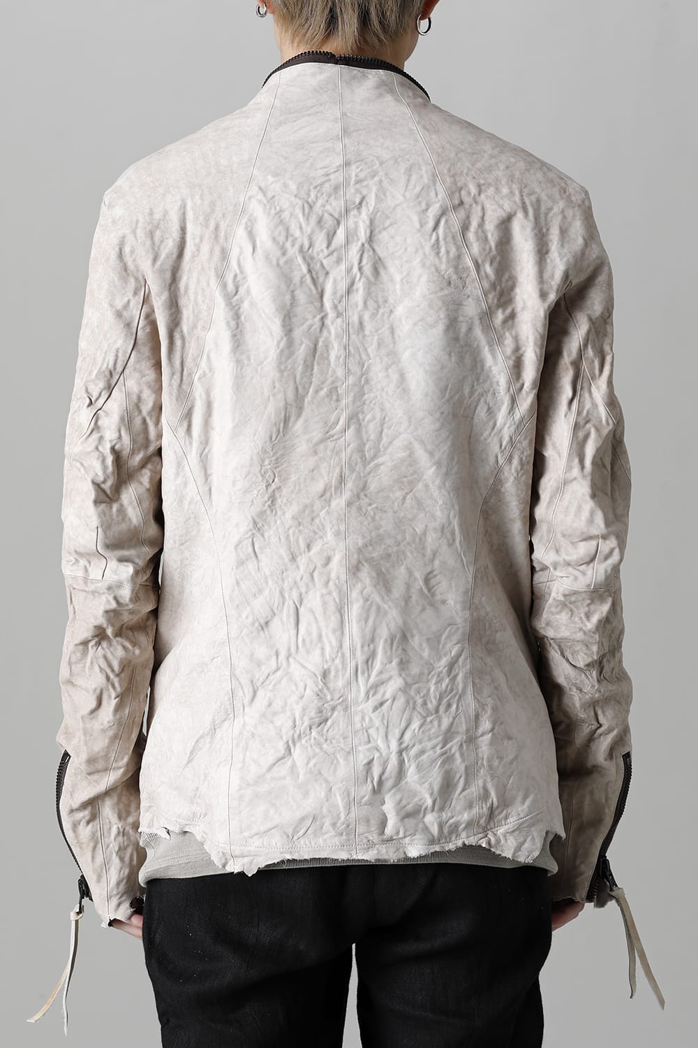Rough Edge Horse Leather No Collar Jacket  Mud White