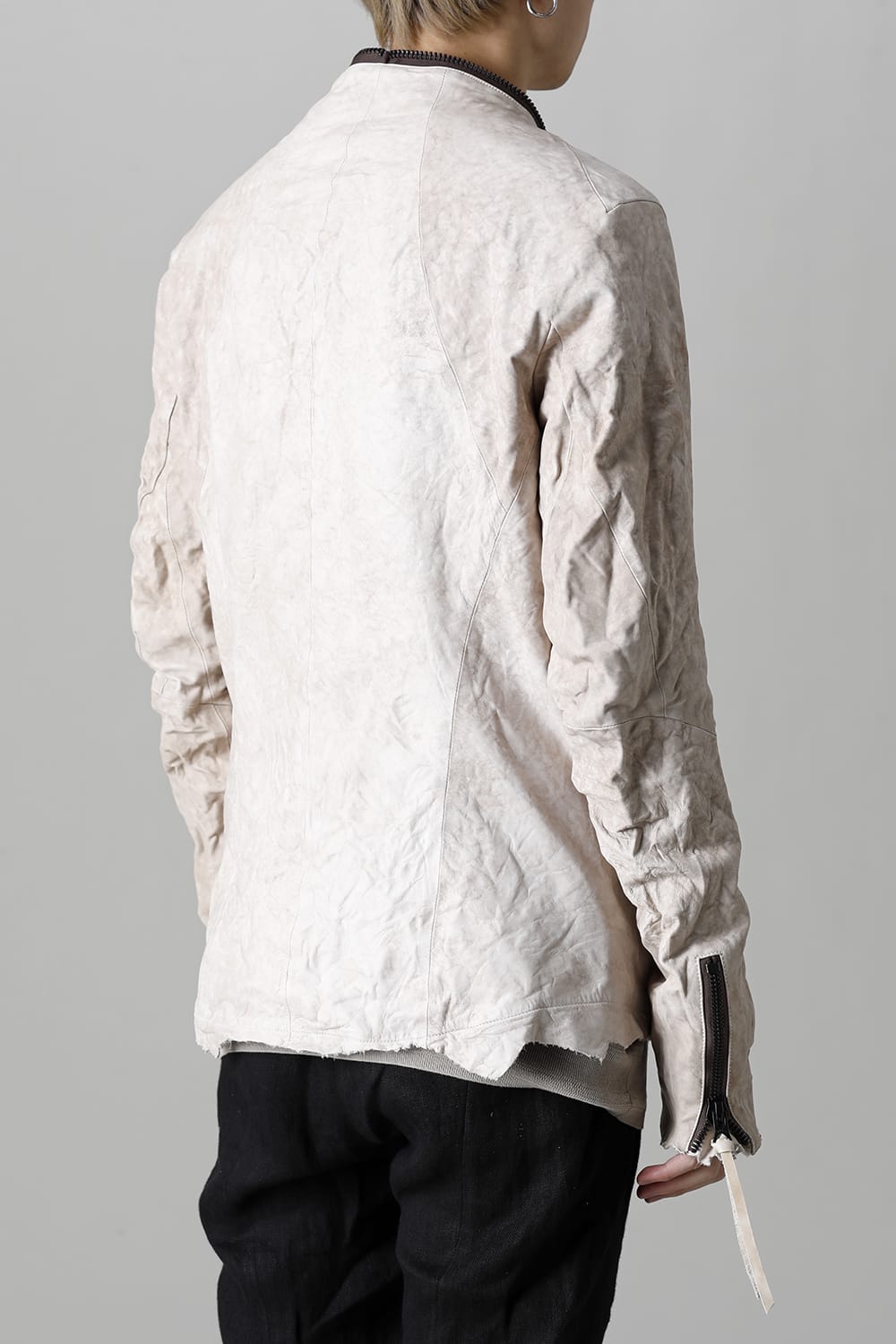 Rough Edge Horse Leather No Collar Jacket  Mud White