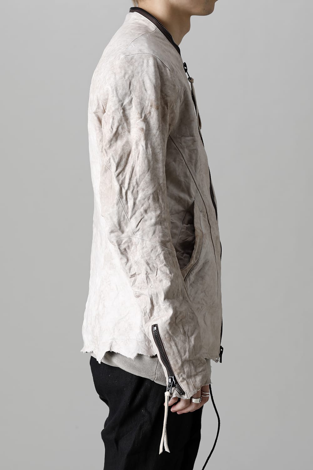 Rough Edge Horse Leather No Collar Jacket  Mud White