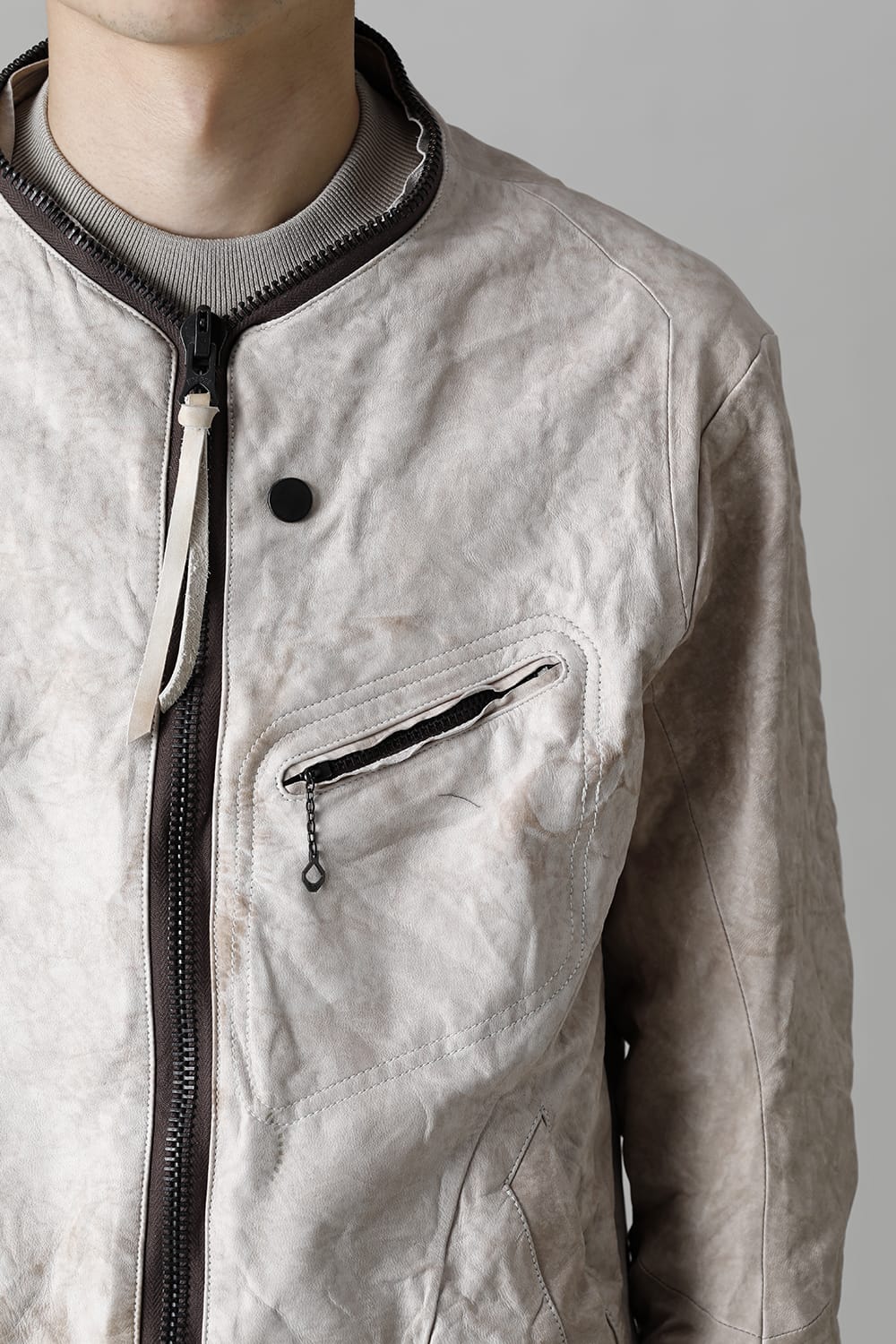 Rough Edge Horse Leather No Collar Jacket  Mud White