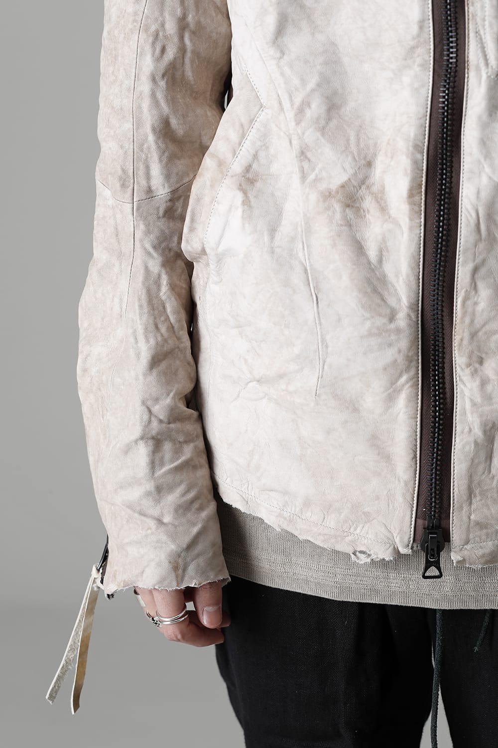 Rough Edge Horse Leather No Collar Jacket  Mud White