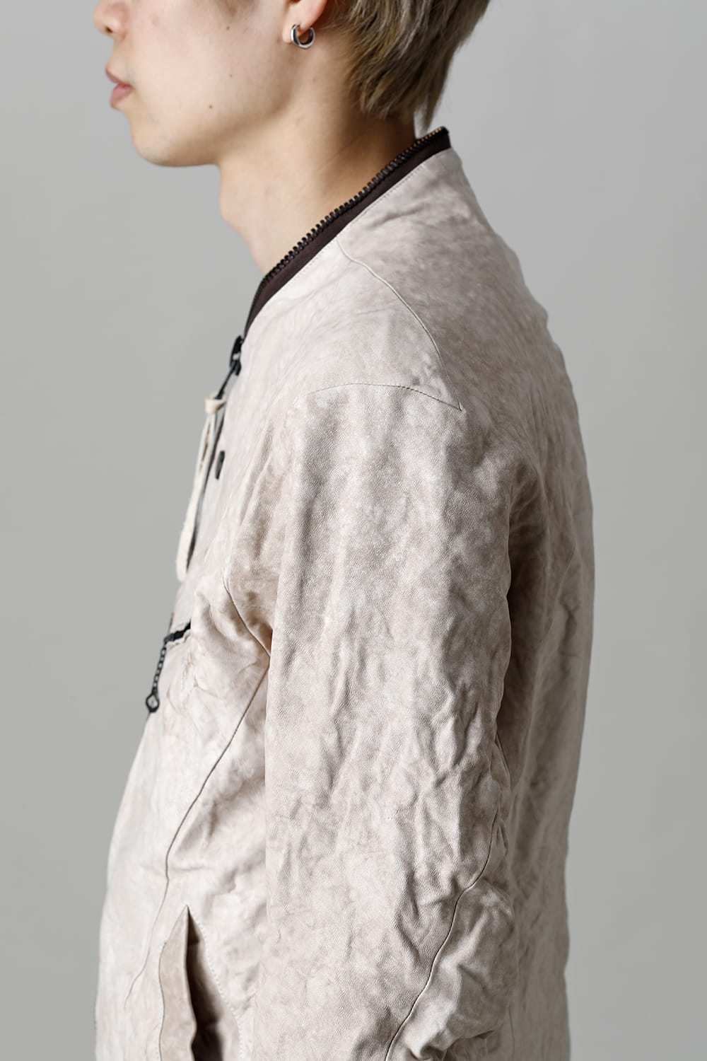 Rough Edge Horse Leather No Collar Jacket  Mud White