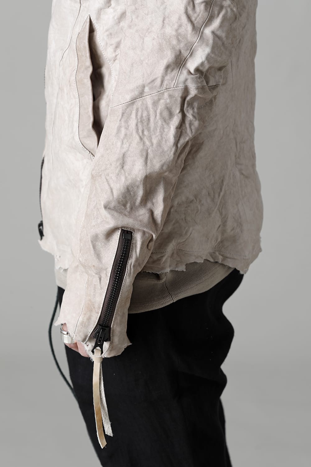 Rough Edge Horse Leather No Collar Jacket  Mud White