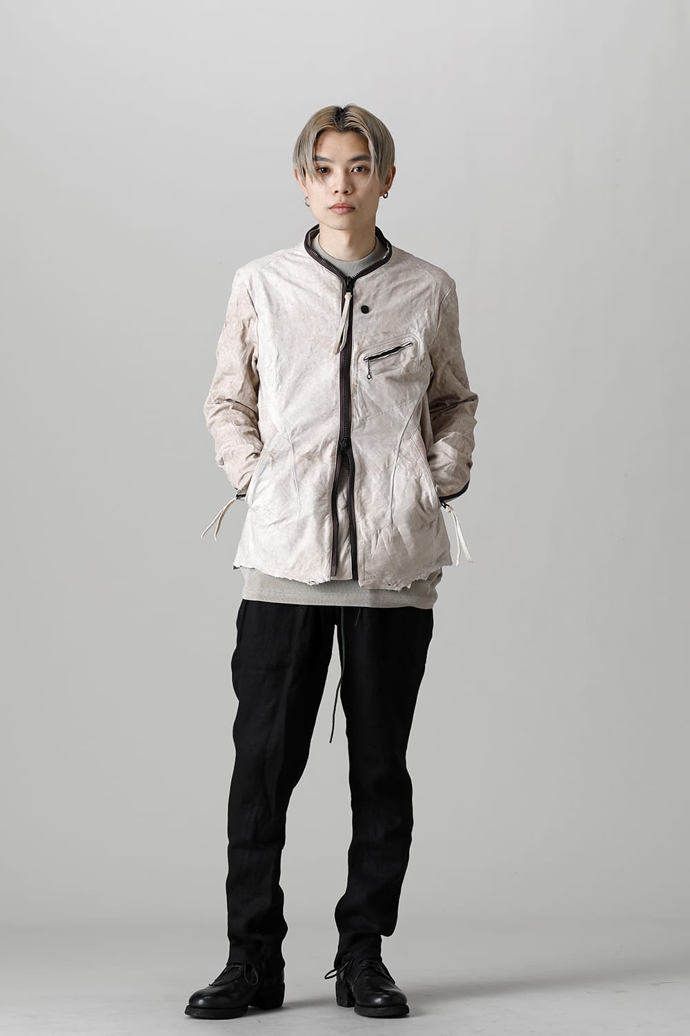 Rough Edge Horse Leather No Collar Jacket  Mud White