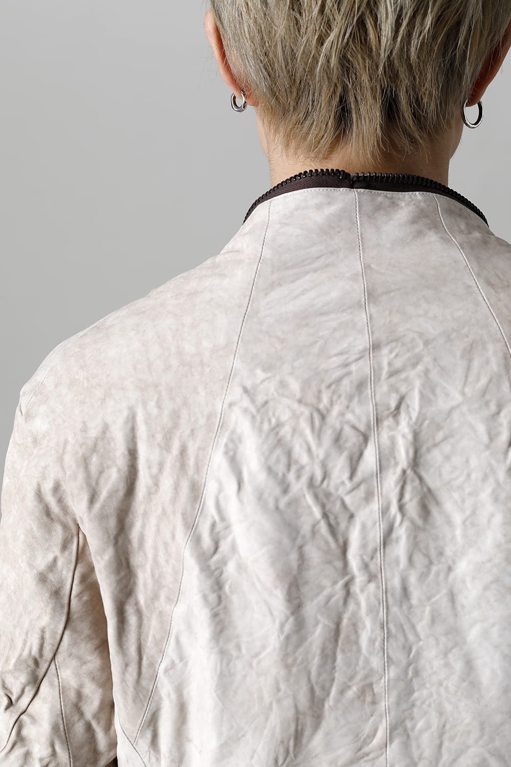 Rough Edge Horse Leather No Collar Jacket  Mud White