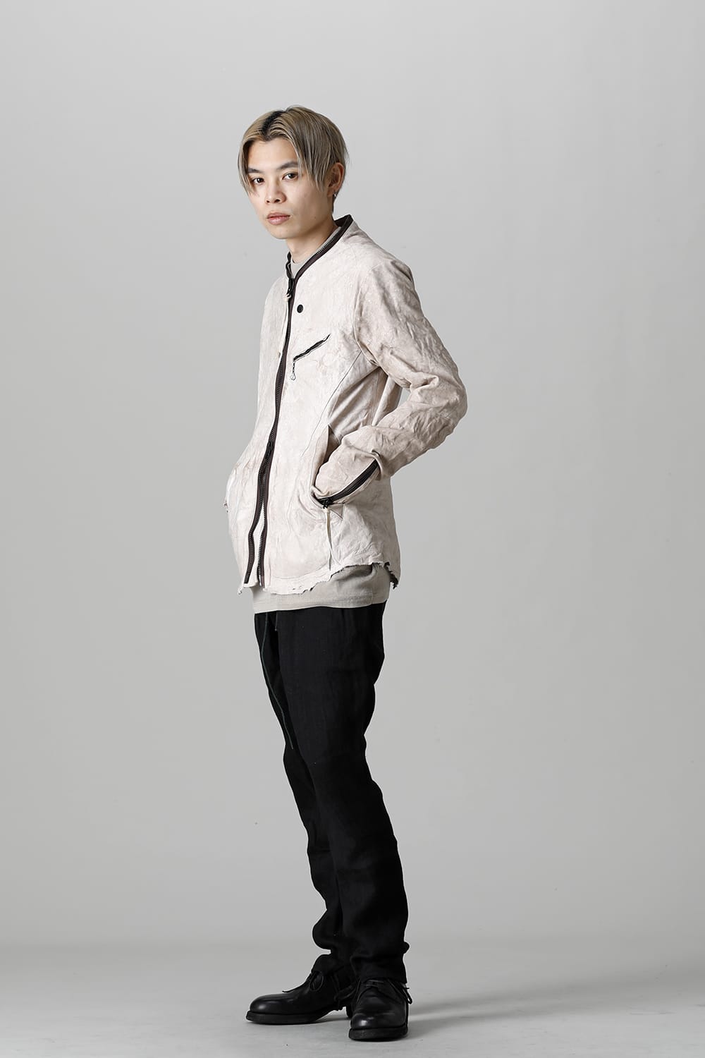 Rough Edge Horse Leather No Collar Jacket  Mud White