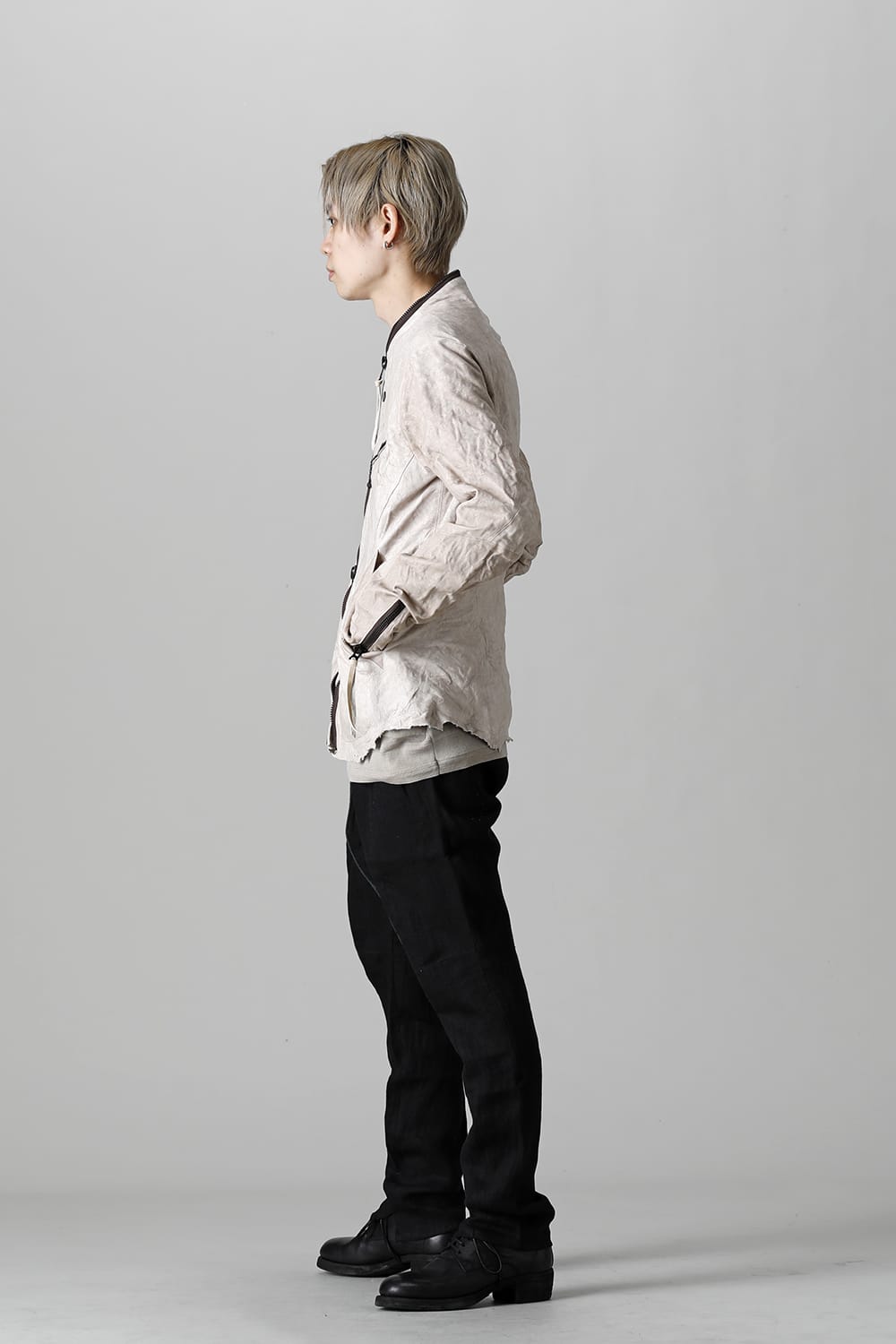 Rough Edge Horse Leather No Collar Jacket  Mud White