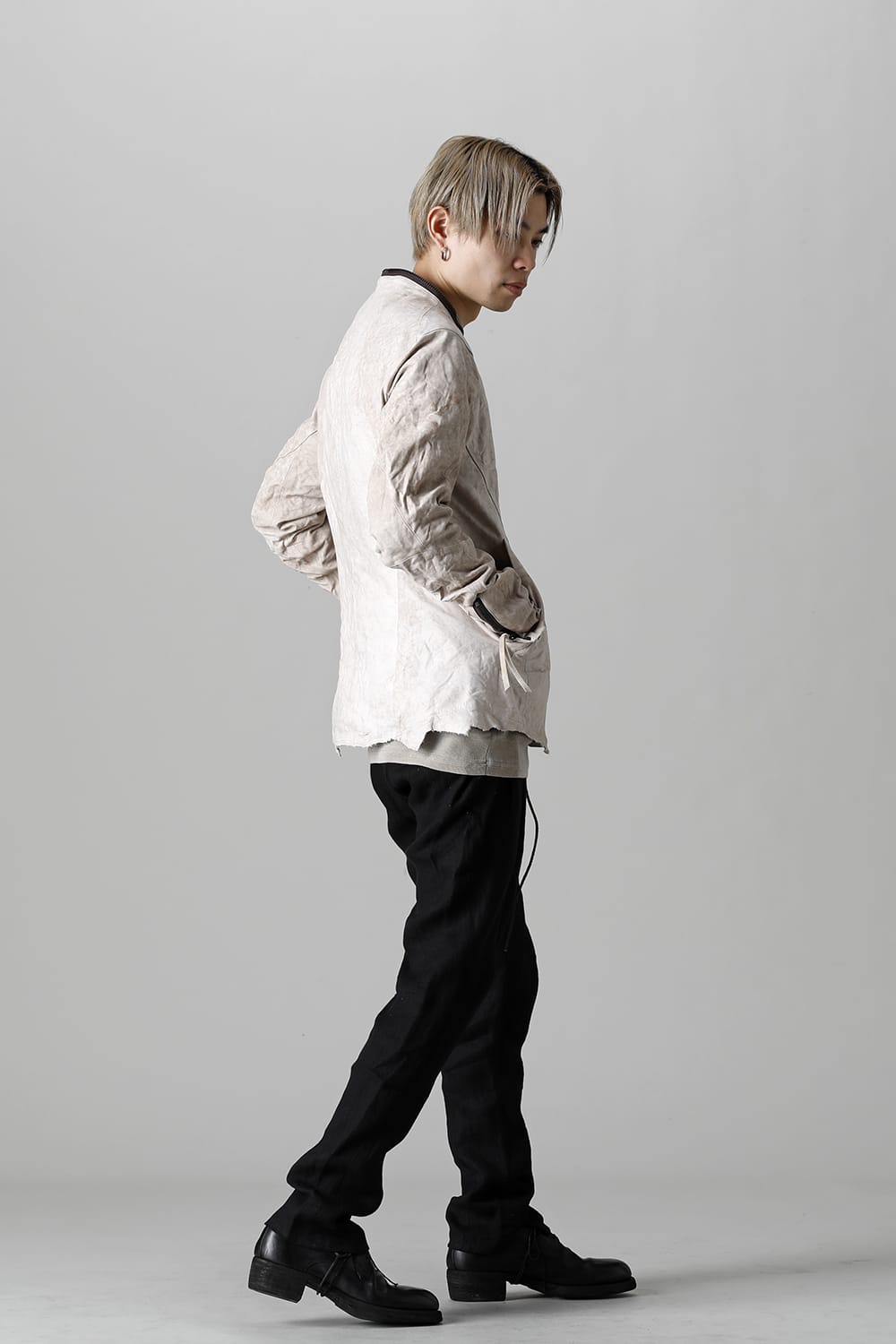 Rough Edge Horse Leather No Collar Jacket  Mud White