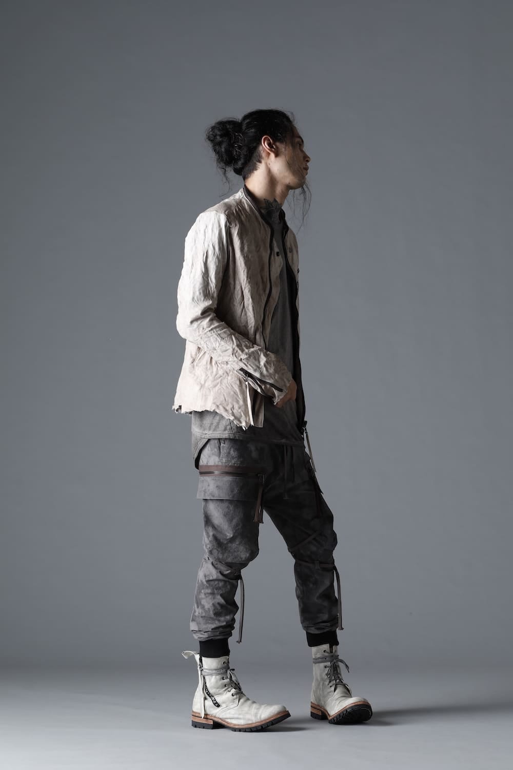 Rough Edge Horse Leather No Collar Jacket  Mud White