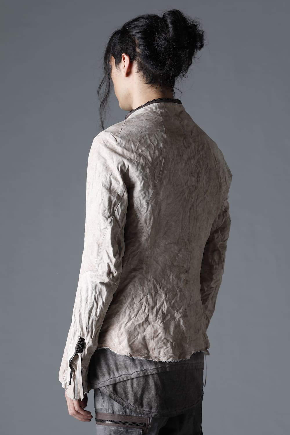 Rough Edge Horse Leather No Collar Jacket  Mud White