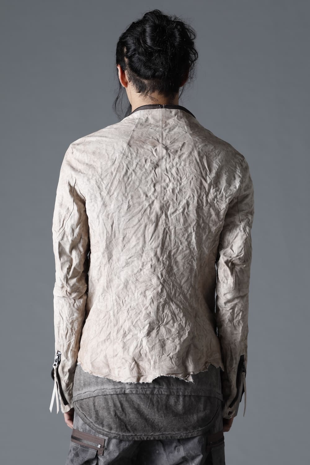 Rough Edge Horse Leather No Collar Jacket  Mud White