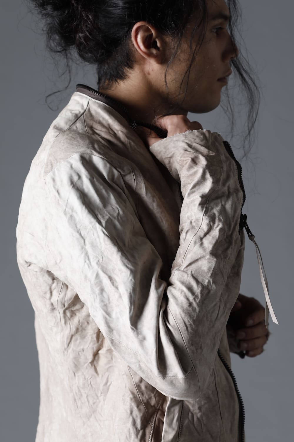 Rough Edge Horse Leather No Collar Jacket  Mud White