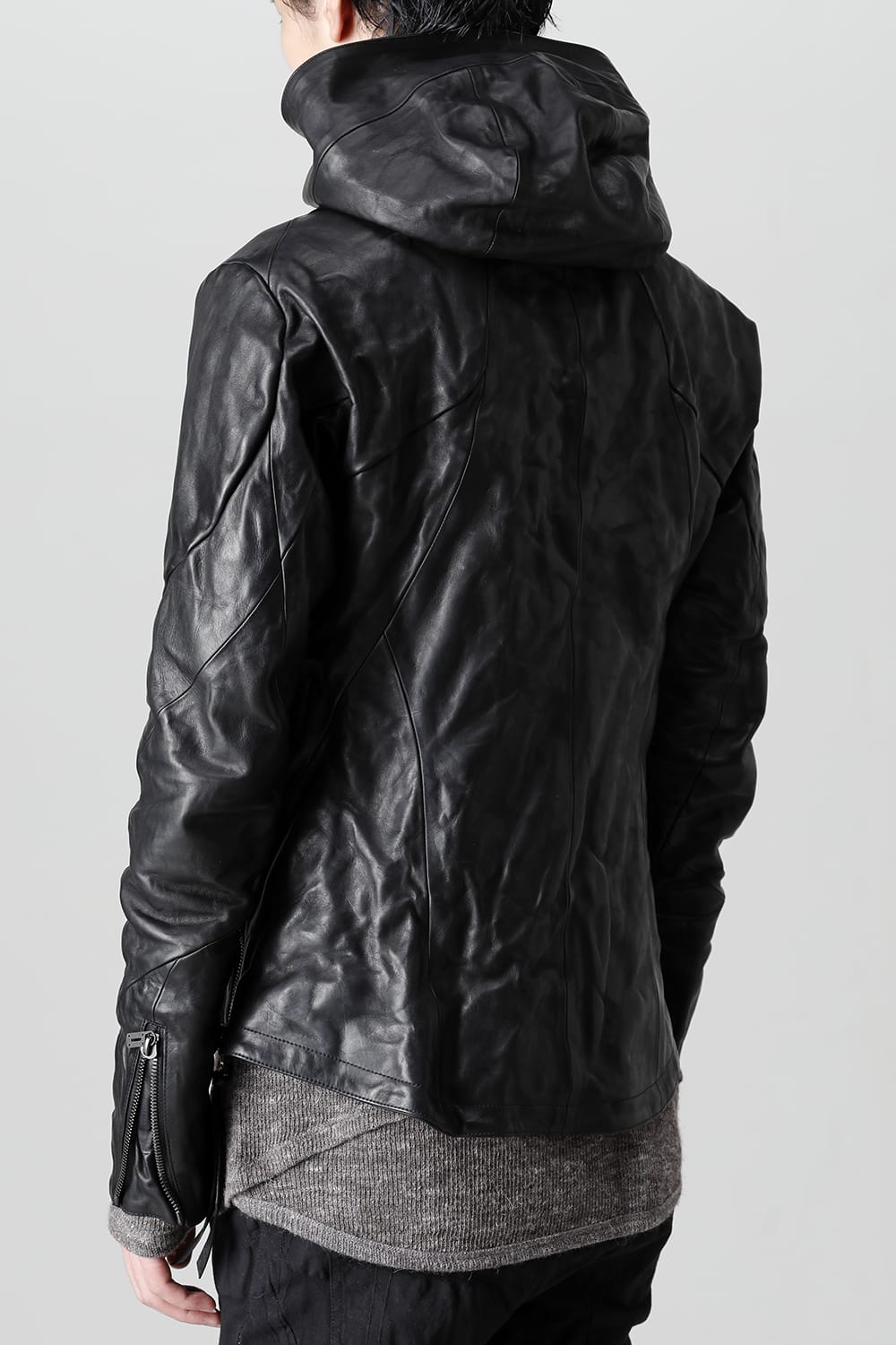 Horse Leather Hooded Double-Riders Jacket Black