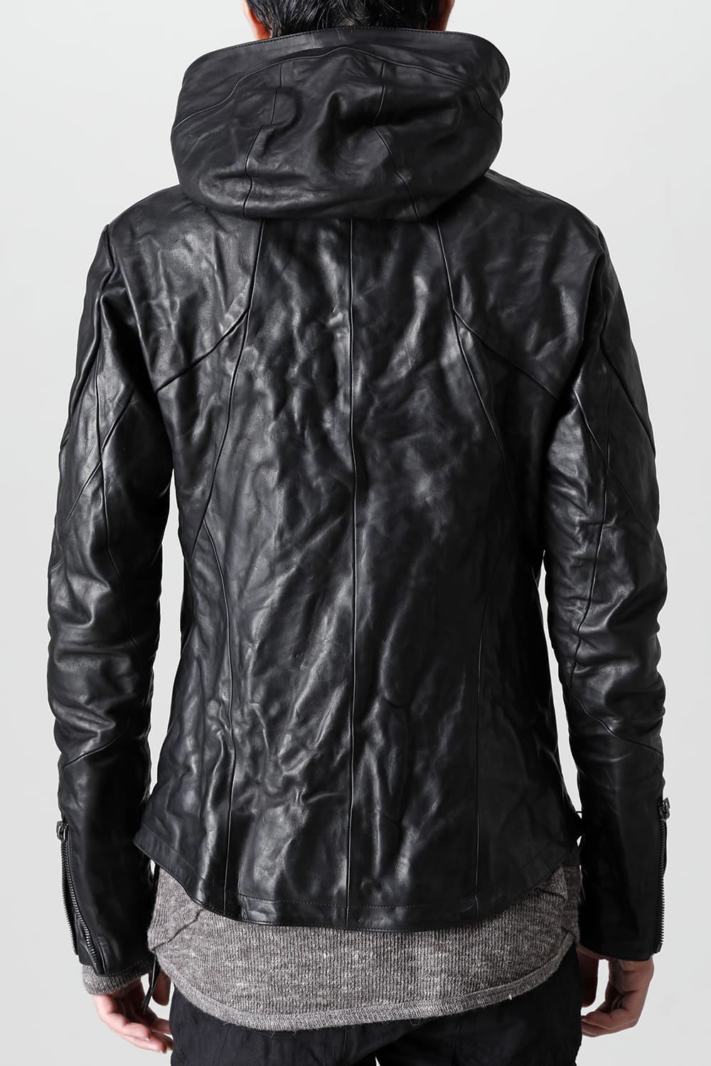 Horse Leather Hooded Double-Riders Jacket Black
