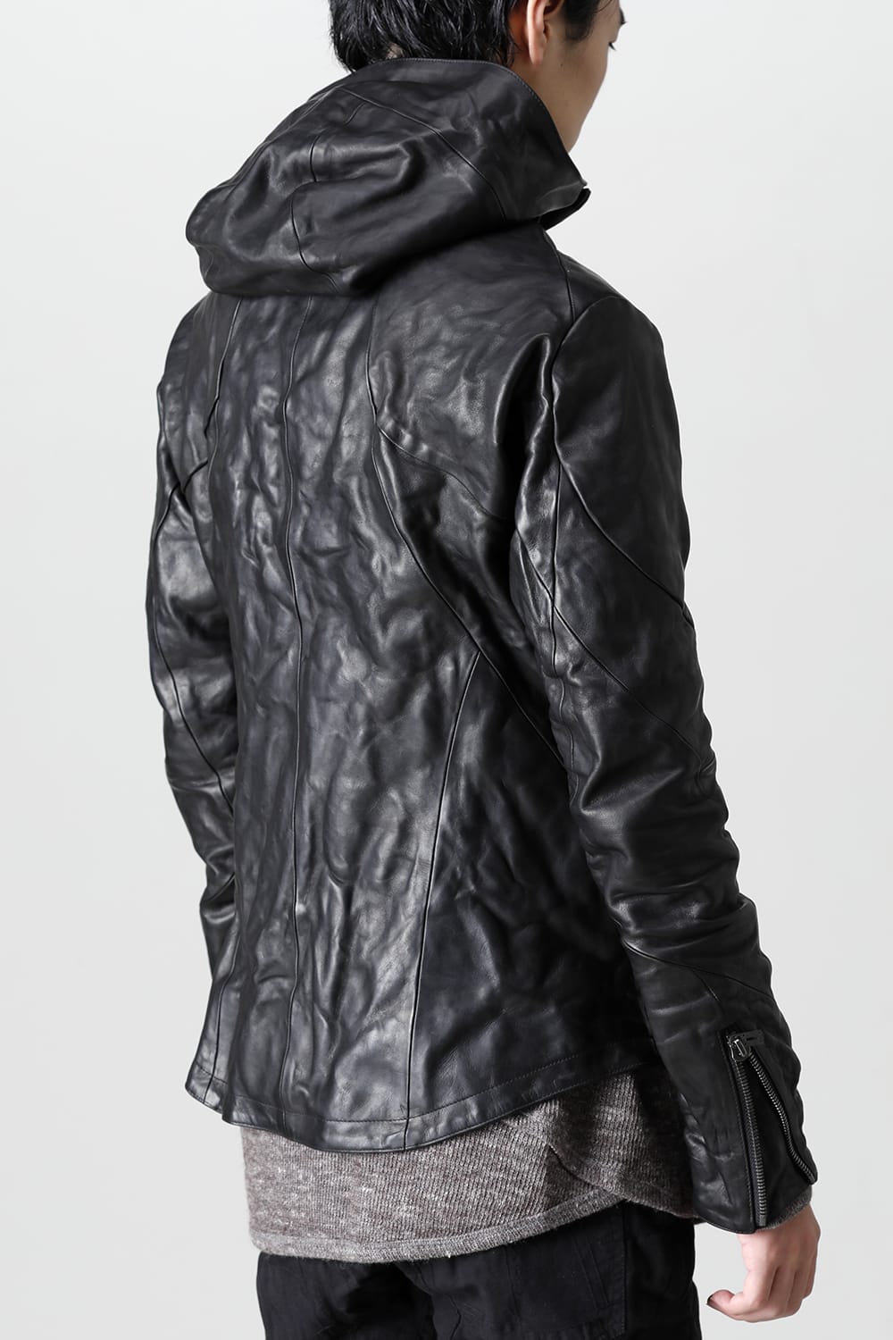 Horse Leather Hooded Double-Riders Jacket Black