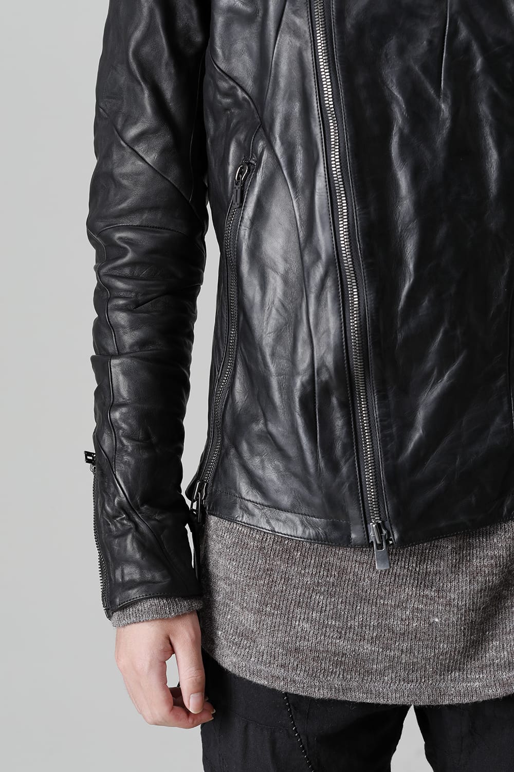 Horse Leather Hooded Double-Riders Jacket Black