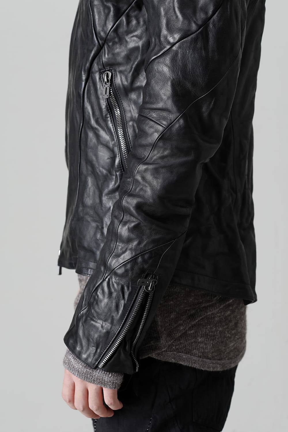 Horse Leather Hooded Double-Riders Jacket Black