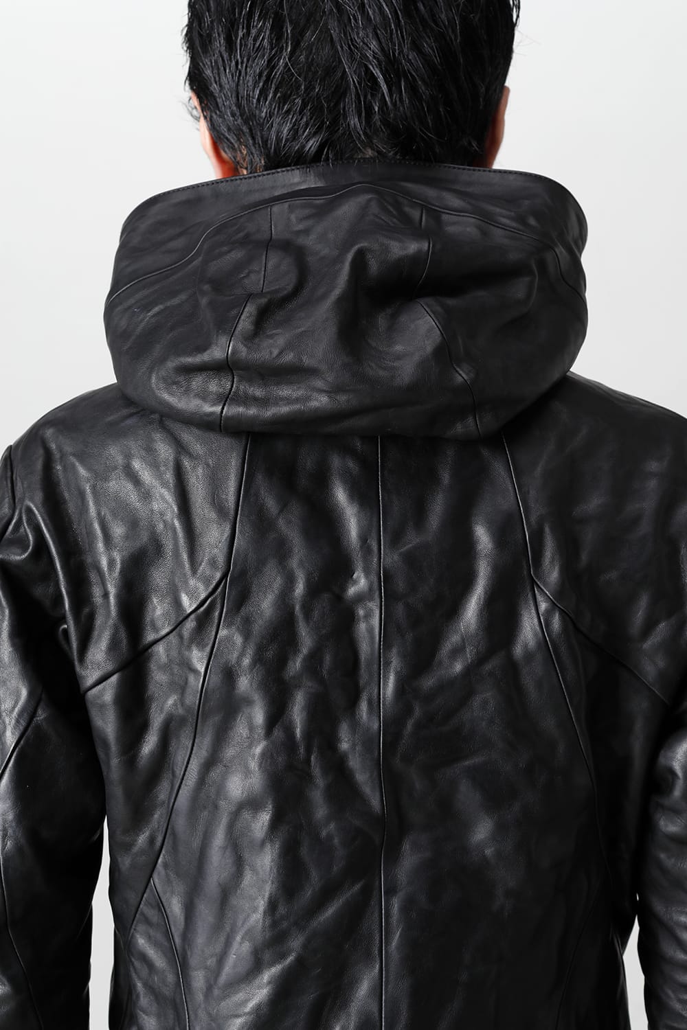 Horse Leather Hooded Double-Riders Jacket Black