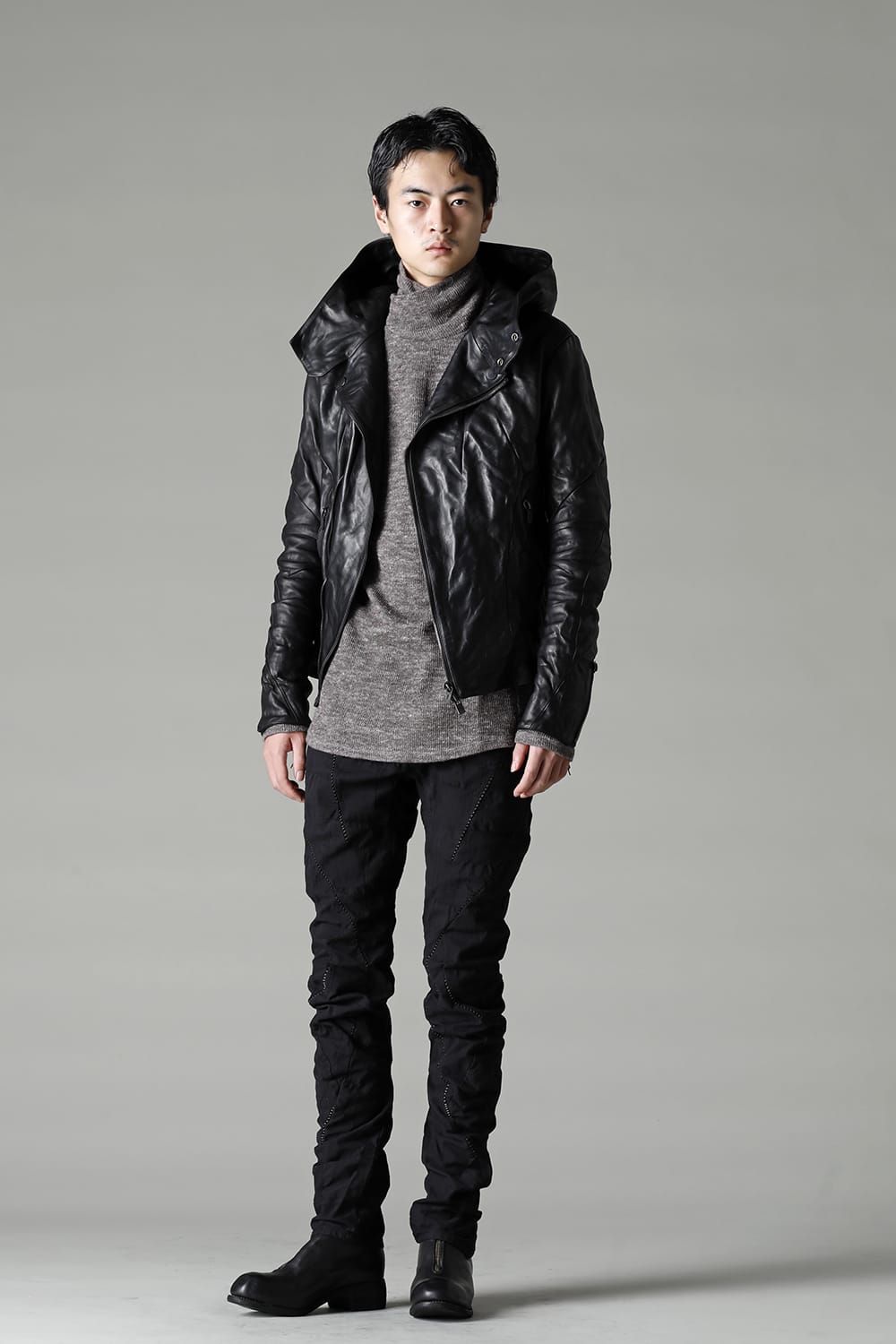 Horse Leather Hooded Double-Riders Jacket Black