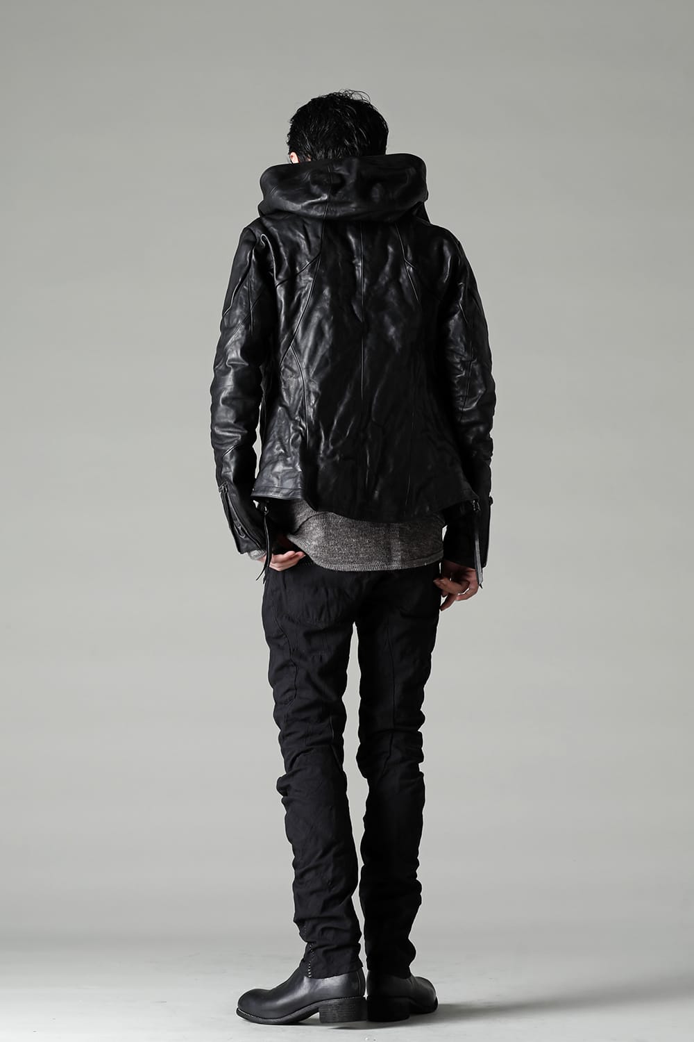 Horse Leather Hooded Double-Riders Jacket Black