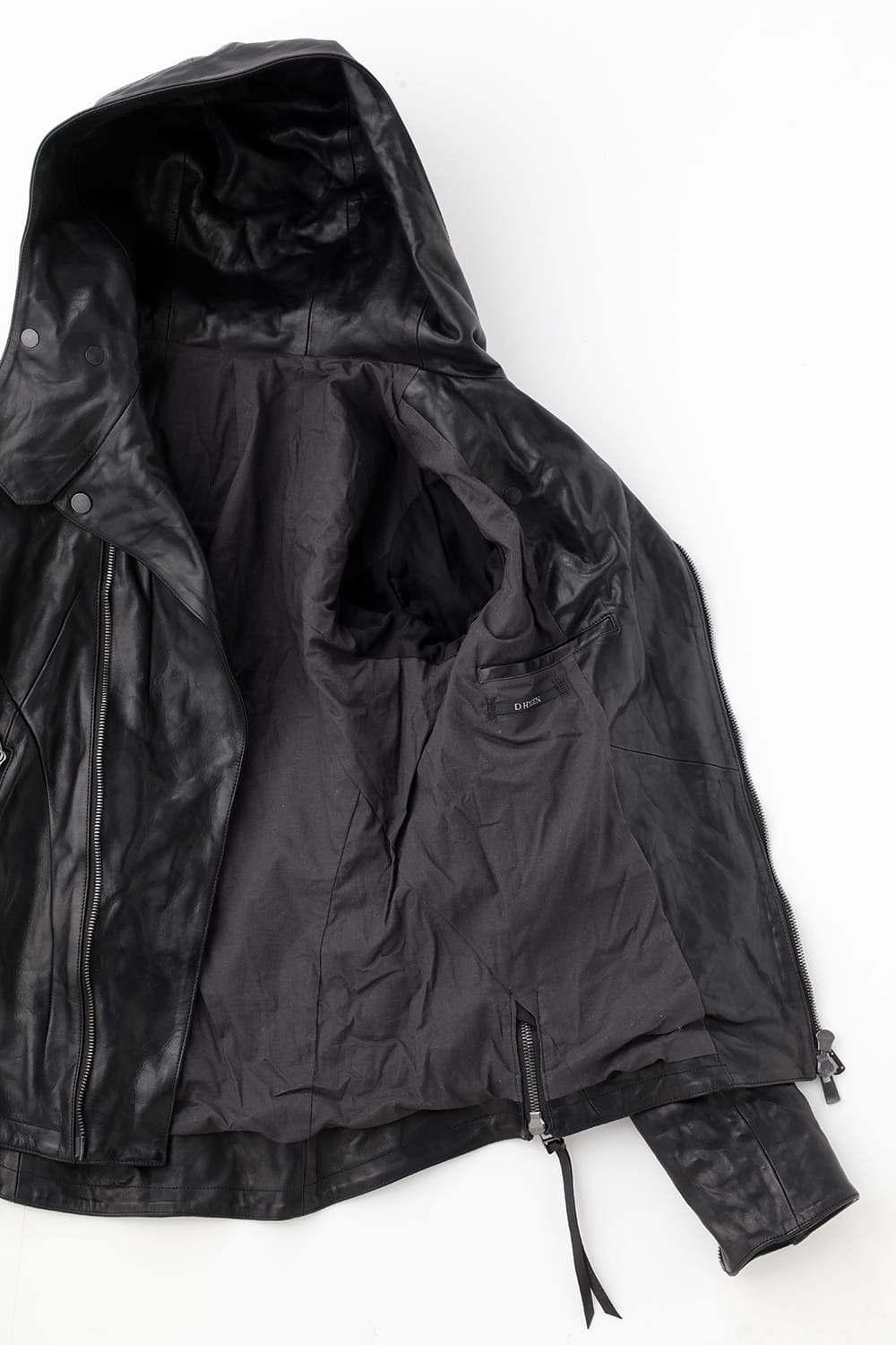 Horse Leather Hooded Double-Riders Jacket Black