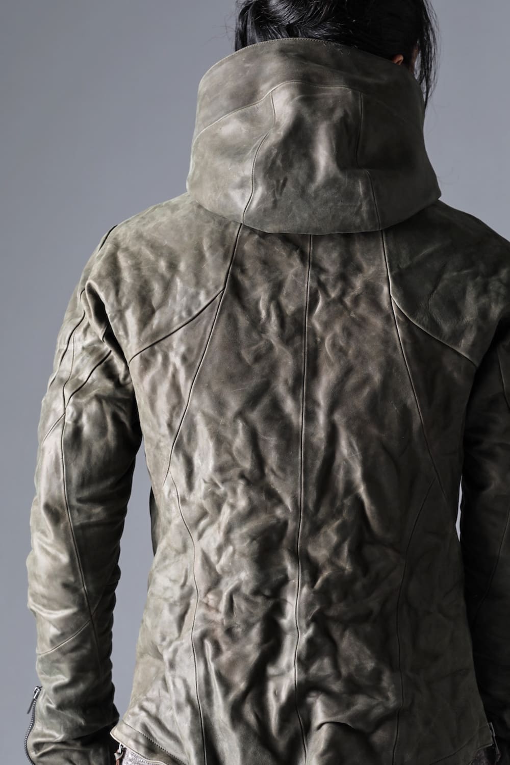 Horse Leather Hooded Double-Riders Jacket Khaki